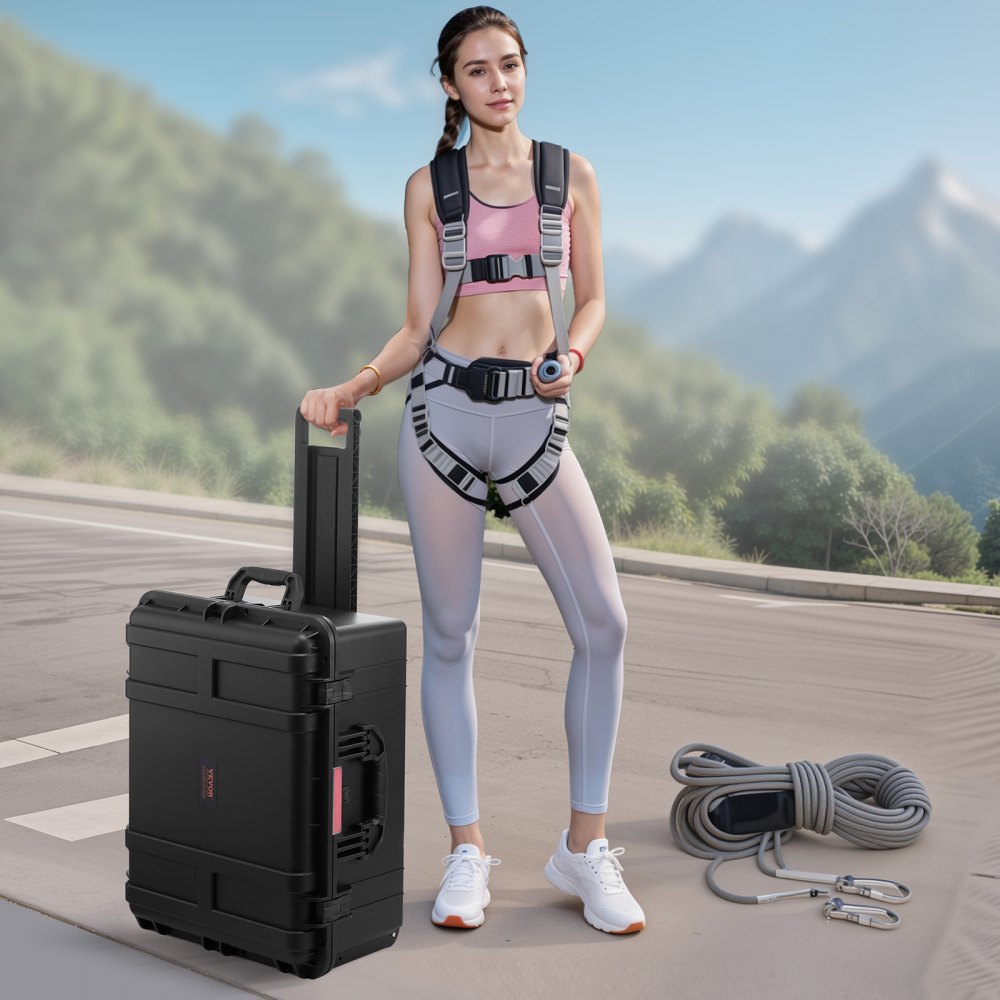 VEVOR 3.5 cubic foot hard case, hard-shell trolley suitcase with wheels & retractable handle, IP67 waterproof cover with 4 clips, 4 padlock holes and foam insert