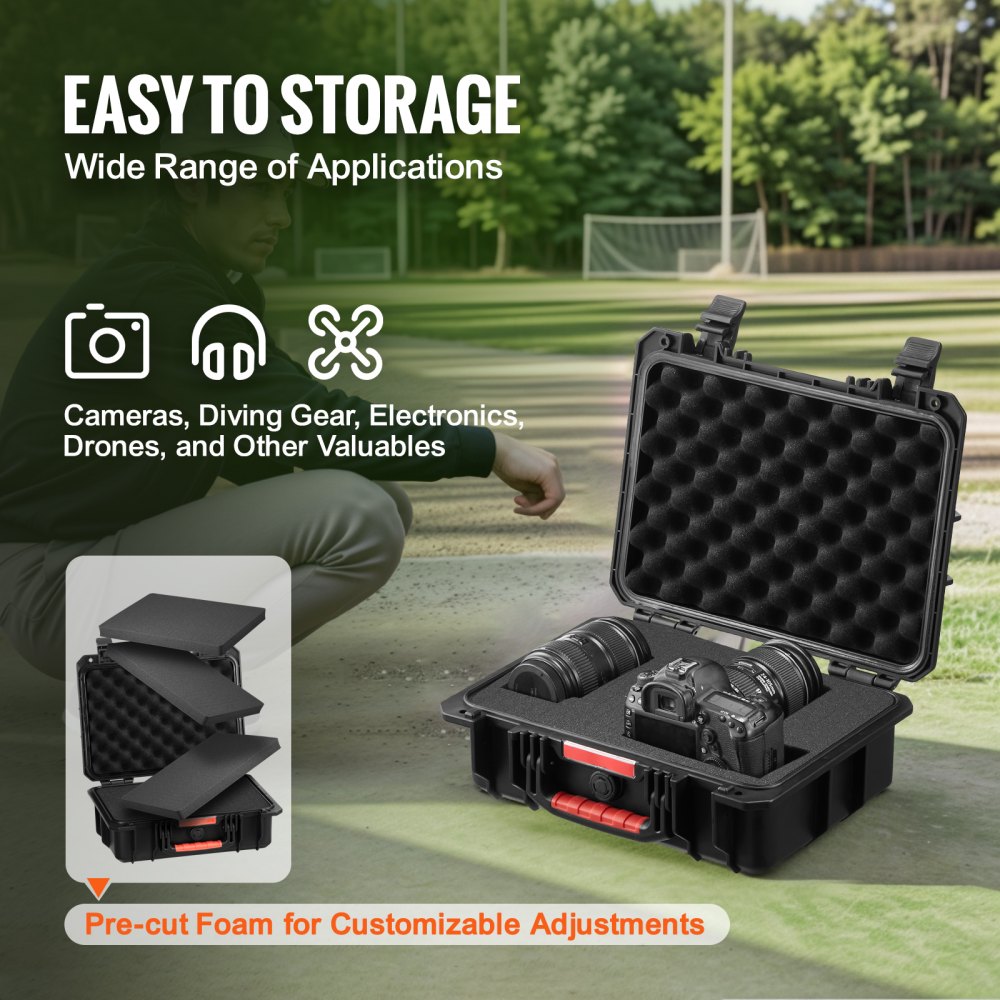 VEVOR Estuche rígido resistente a la intemperie, estuche protector resistente con espuma precortada y asas retráctiles para viajes, caza, uso militar, táctico, estuche impermeable IP67 para cámaras (40 x 32 x 16,6)