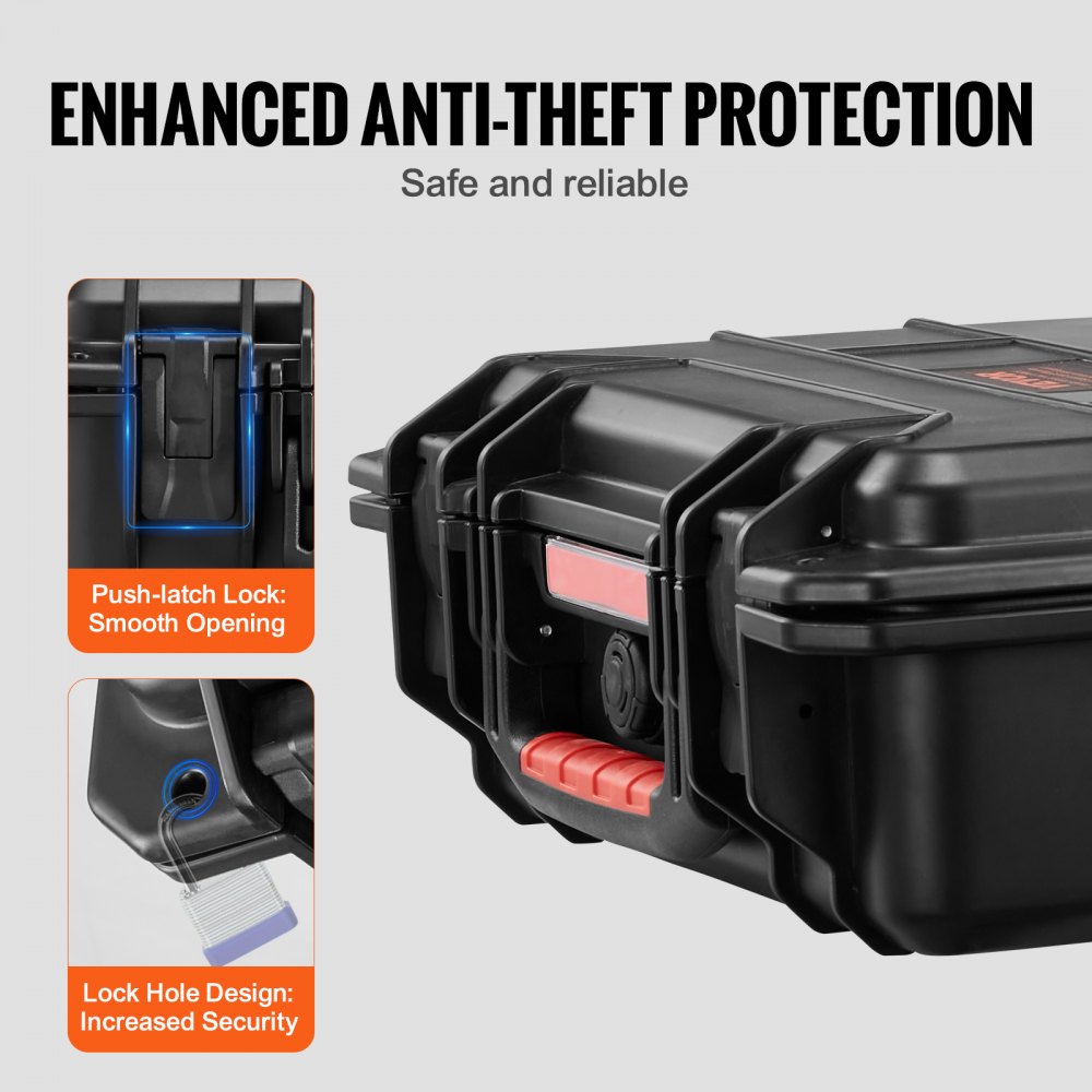 VEVOR Estuche rígido resistente a la intemperie, estuche protector resistente con espuma precortada y asas retráctiles para viajes, caza, uso militar, táctico, estuche impermeable IP67 para cámaras (40 x 32 x 16,6)