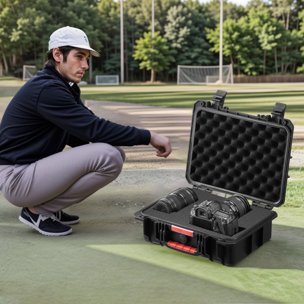 VEVOR Estuche rígido resistente a la intemperie, estuche protector resistente con espuma precortada y asas retráctiles para viajes, caza, uso militar, táctico, estuche impermeable IP67 para cámaras (40 x 32 x 16,6)