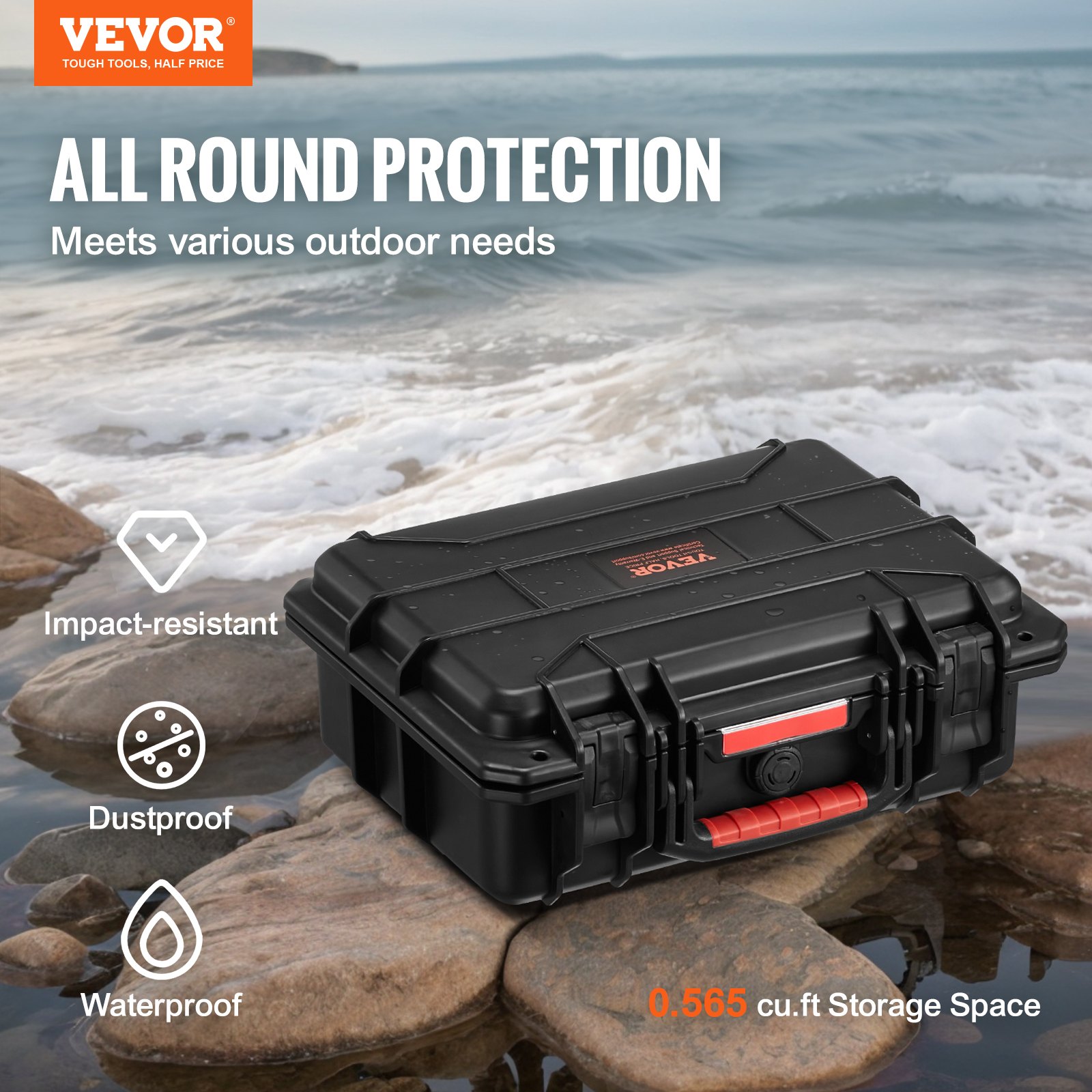 VEVOR Estuche rígido resistente a la intemperie, estuche protector resistente con espuma precortada y asas retráctiles para viajes, caza, uso militar, táctico, estuche impermeable IP67 para cámaras (40 x 32 x 16,6)