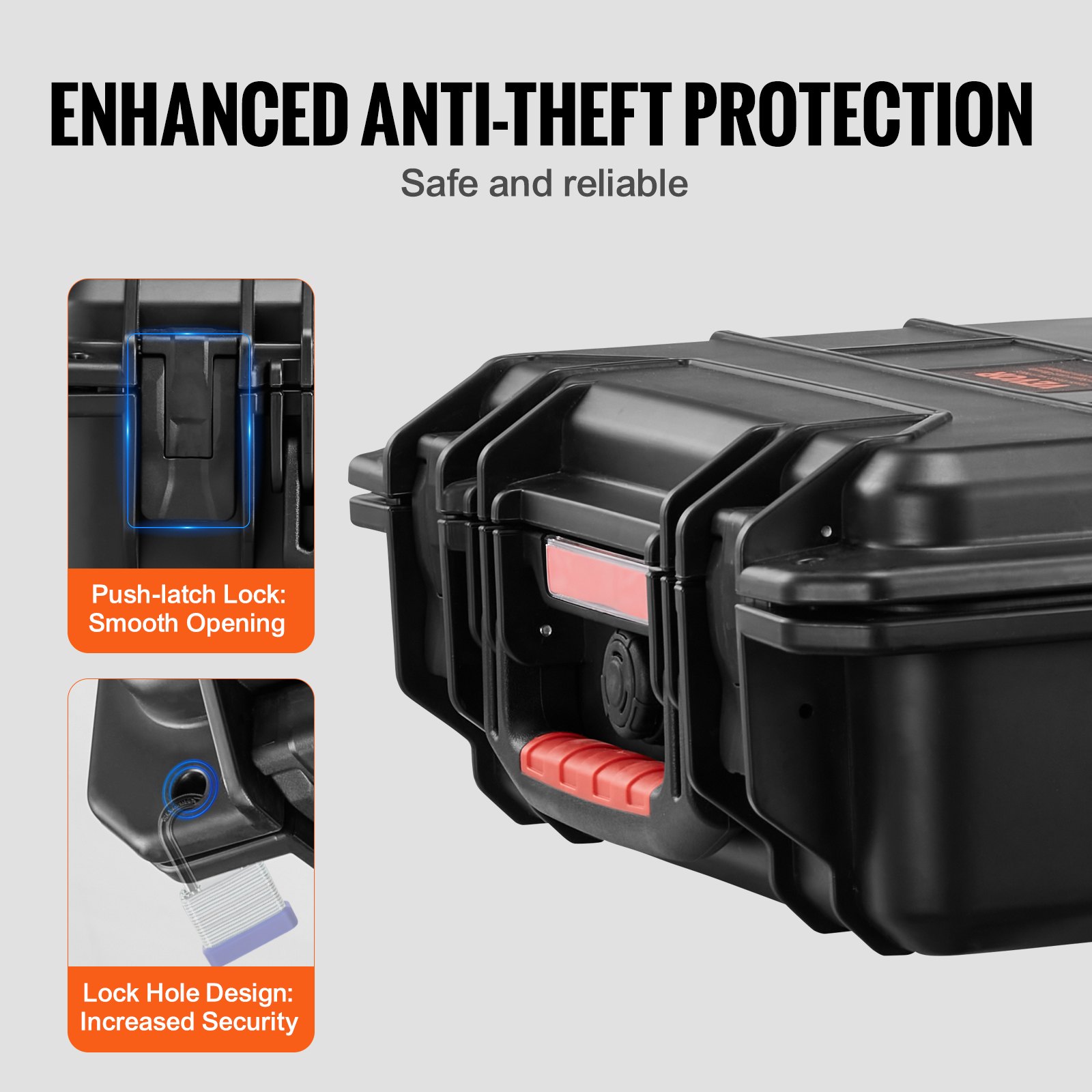 VEVOR Estuche rígido resistente a la intemperie, estuche protector resistente con espuma precortada y asas retráctiles para viajes, caza, uso militar, táctico, estuche impermeable IP67 para cámaras (40 x 32 x 16,6)