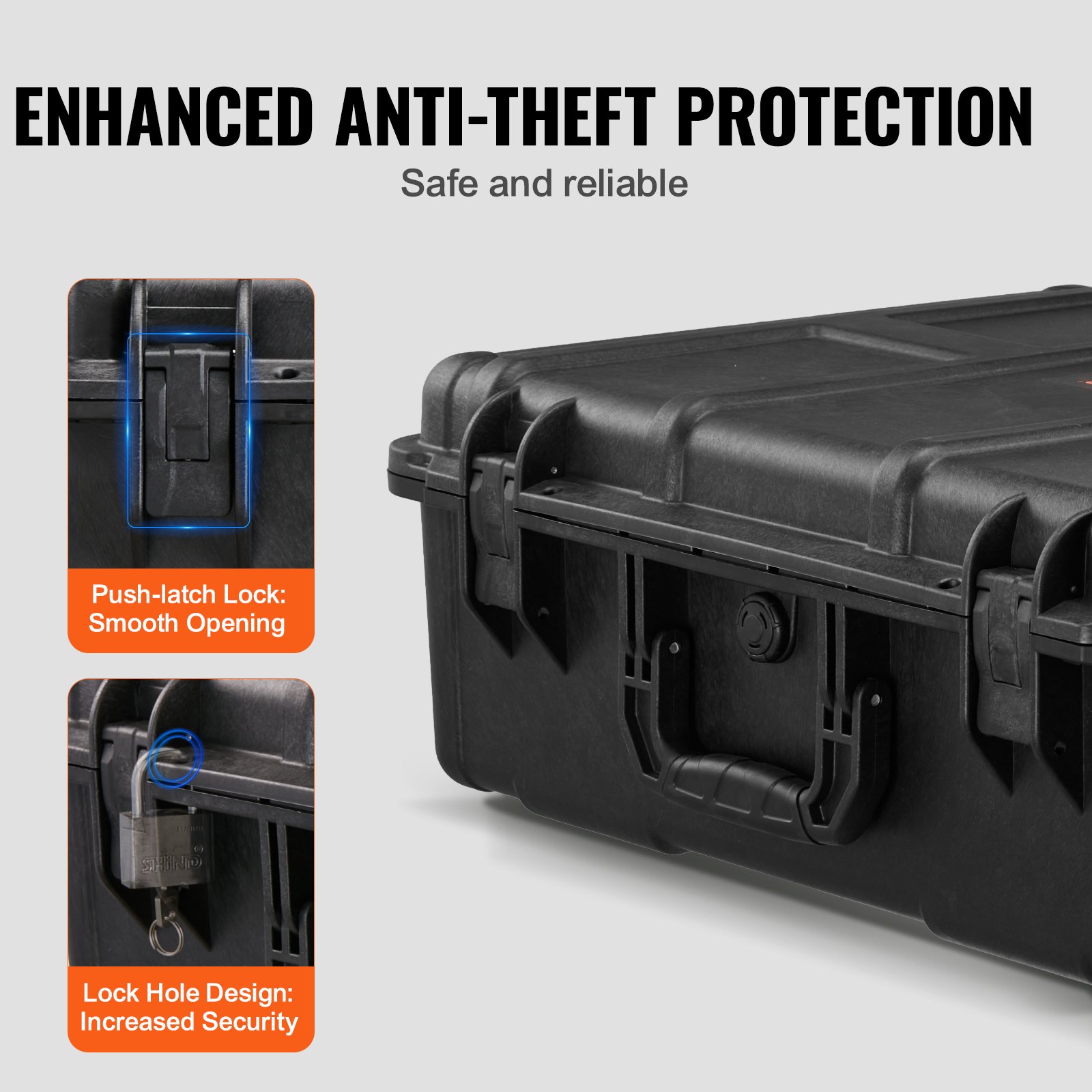 VEVOR Estuche rígido resistente a la intemperie, estuche protector resistente con espuma precortada y asas retráctiles para viajes, caza, uso militar, táctico, estuche impermeable IP67 para cámaras (56,1 x 37 x 26)