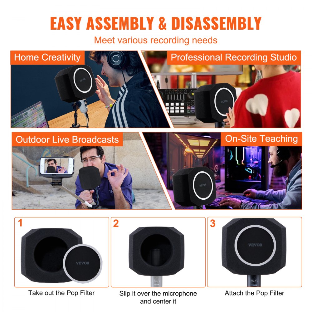 VEVOR Esfera Aislante para Micrófono Espuma Acústica Densa Protección contra Ruido del Viento con Filtro Antipop de 2 Capas Compatible con Micrófonos de 40 a 60 mm Cabina Vocal para Minimizar Eco