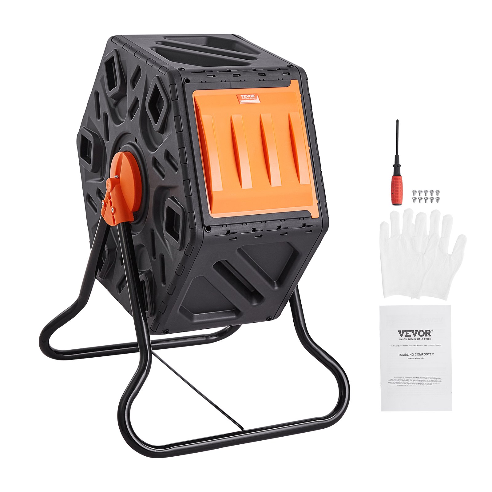 VEVOR Tumbling Composter Bin, 70 L, 360° Rotating Drum Composter, Multifunctional Tumbling Composter, 605 x 510 x 730 mm, 20 kg Heavy-Duty Garden Compost Bin, Includes Gloves
