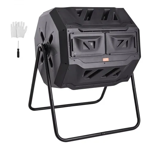 VEVOR Compostador Giratorio de Jardín 162,7 L Contenedor de Abono Giratorio de 360° Doble Cámara de PP Sin BPA Carga 50 kg para Compostaje de Residuos Orgánicos Cocina Jardinero Terraza Patio Exterior