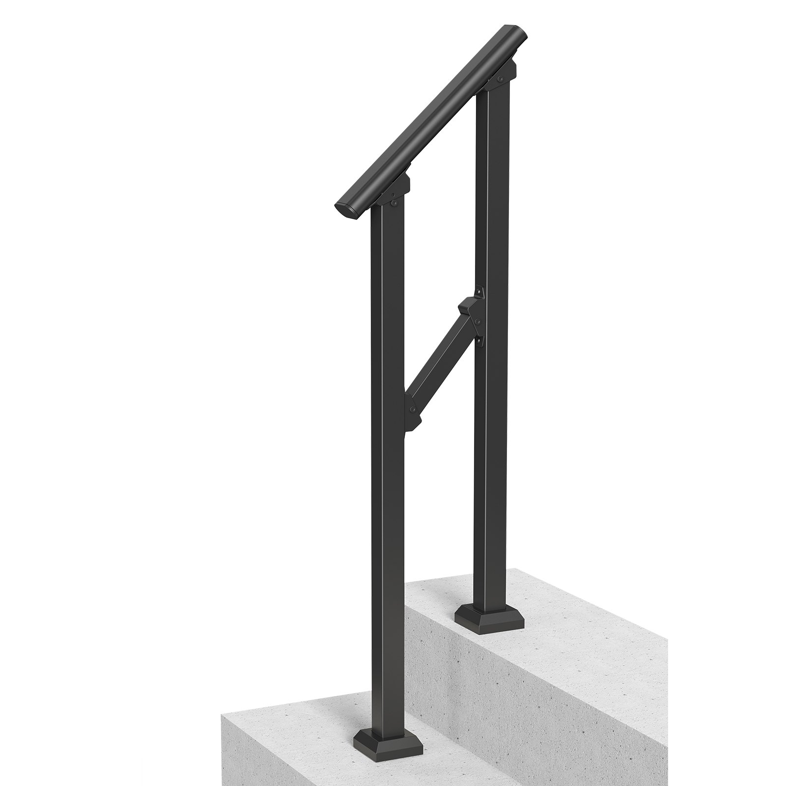 VEVOR Barandilla de Escalera para Pasamanos de Escalera de 1-2 Escalones con Kit de Instalación Tubo Cuadrado de Acero al Carbono para Personas Mayores, Escalones de Concreto, Porche, Patio, Negro