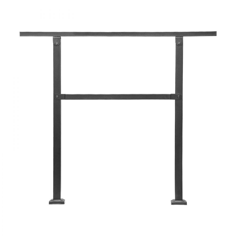VEVOR Pasamanos de Exterior para Escalera Kit de Barandilla para 2 a 3 Escalones Tubo Cuadrado con Barra Horizontal Rieles de Soporte de Acero al Carbono para Escaleras de Hormigón, Terraza, Negro
