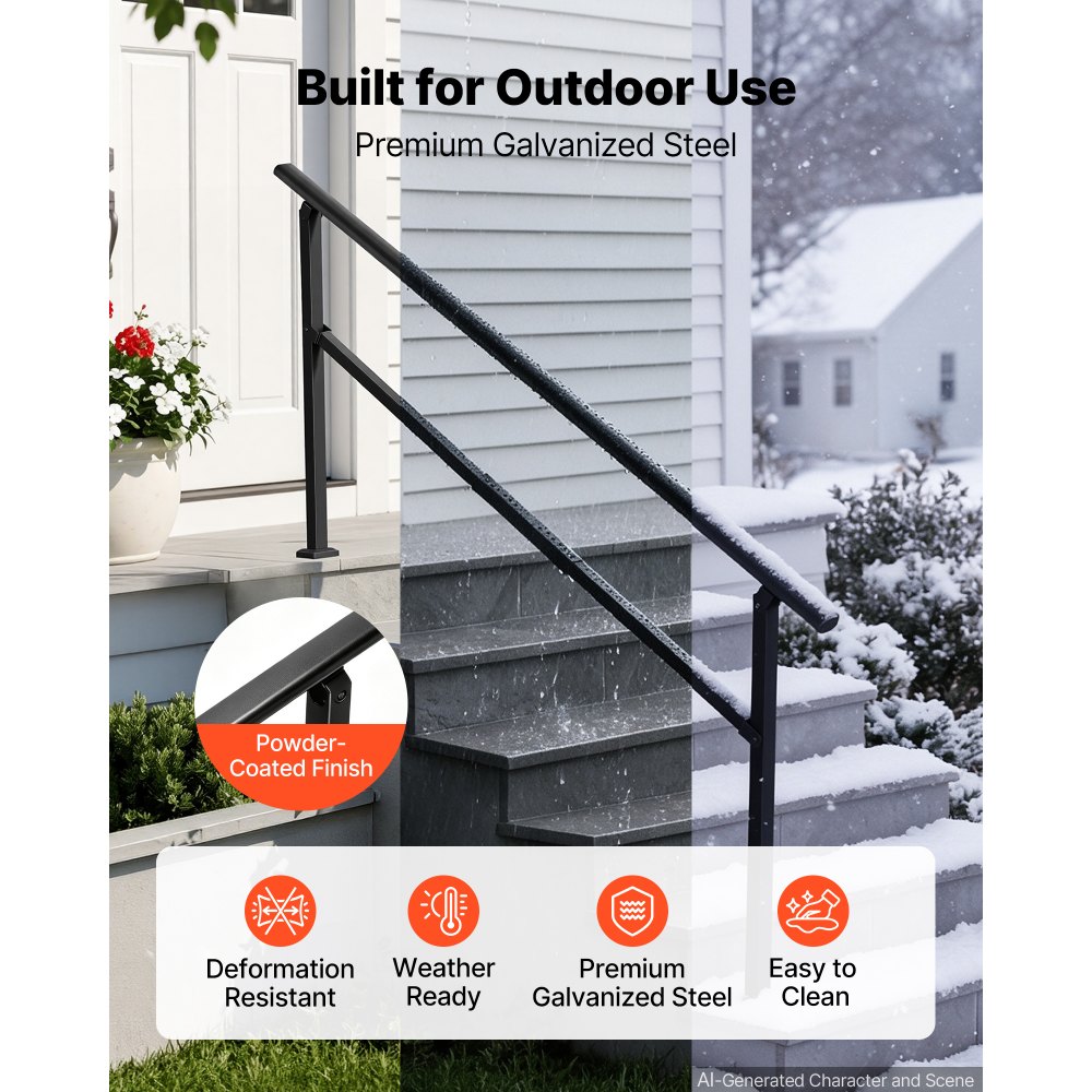 VEVOR Barandilla de Escalera 5-7 Peldaños, Ajustable 0°-50°, 5 Alturas, con Accesorios de Instalación, Pasamanos de Escalera para Interior y Exterior, Carga 100 kg para Hormigón, Madera y Ladrillo