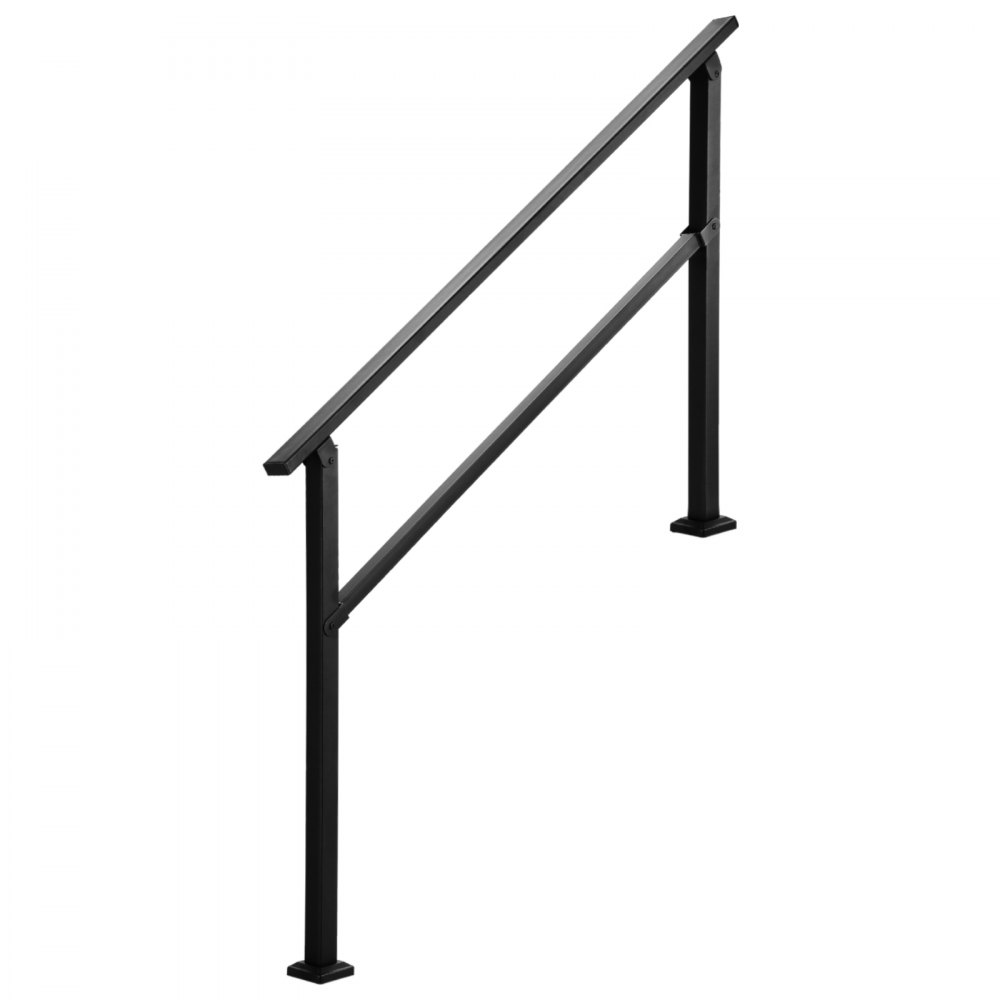 VEVOR Pasamanos de Exterior para Escalera Kit de Barandilla para 4 a 5 Escalones Tubo Cuadrado con Barra Horizontal Rieles de Soporte de Acero al Carbono para Escaleras de Hormigón, Terraza, Negro
