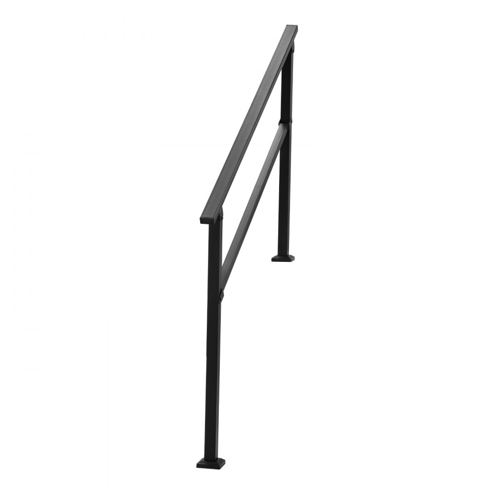 VEVOR Pasamanos de Exterior para Escalera Kit de Barandilla para 4 a 5 Escalones Tubo Cuadrado con Barra Horizontal Rieles de Soporte de Acero al Carbono para Escaleras de Hormigón, Terraza, Negro