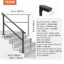 VEVOR Pasamanos de Exterior para Escalera Kit de Barandilla para 4 a 5 Escalones Tubo Cuadrado con Barra Horizontal Rieles de Soporte de Acero al Carbono para Escaleras de Hormigón, Terraza, Negro