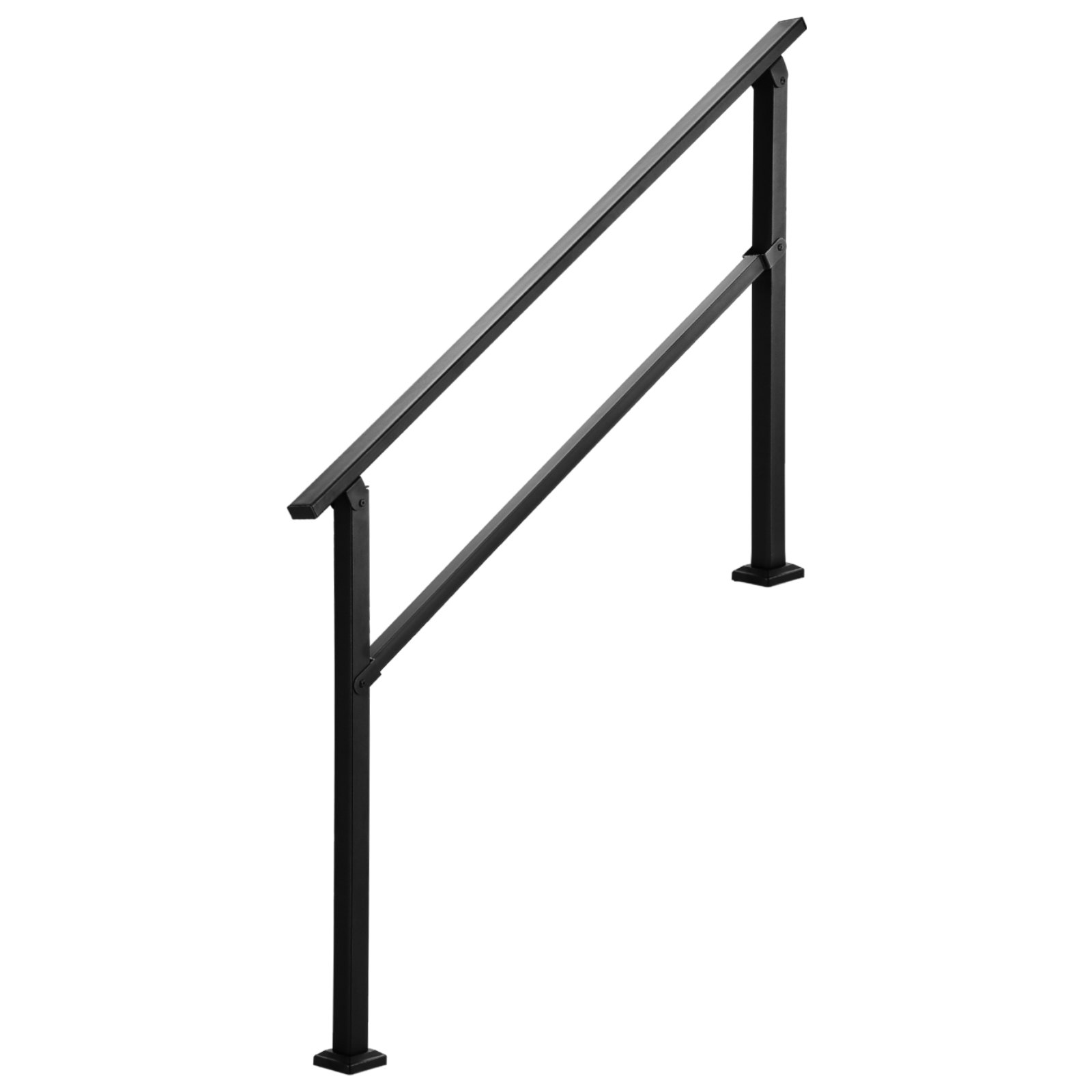 VEVOR Pasamanos de Exterior para Escalera Kit de Barandilla para 4 a 5 Escalones Tubo Cuadrado con Barra Horizontal Rieles de Soporte de Acero al Carbono para Escaleras de Hormigón, Terraza, Negro