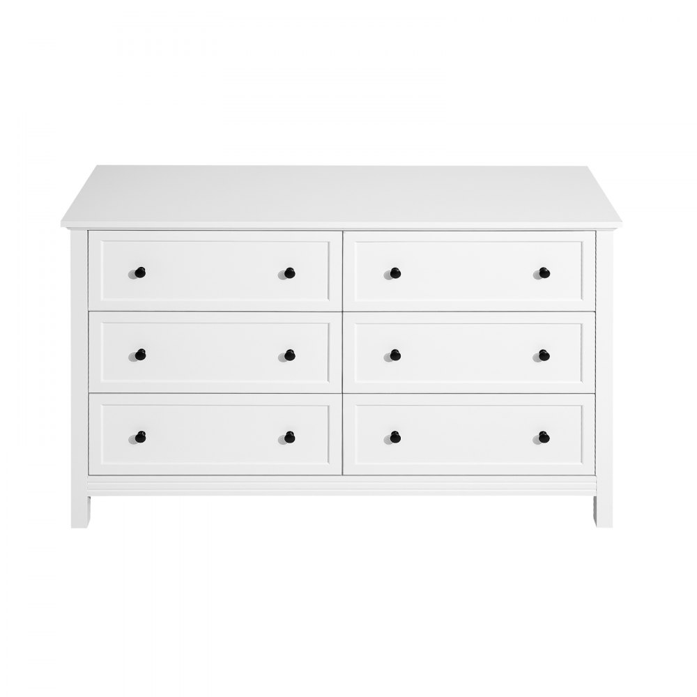VEVOR Cómoda de 6 Cajones de Madera 39,6 x 120,1 x 78,7 cm con Sistema de Deslizamiento y Antivuelco Estilo Retro Minimalista Ideal para Guardar TV para Sala de Estar, Pasillo y Entrada, Blanco