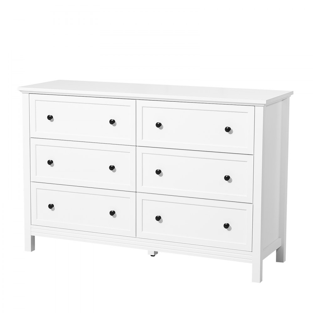 VEVOR Cómoda de 6 Cajones de Madera 39,6 x 120,1 x 78,7 cm con Sistema de Deslizamiento y Antivuelco Estilo Retro Minimalista Ideal para Guardar TV para Sala de Estar, Pasillo y Entrada, Blanco