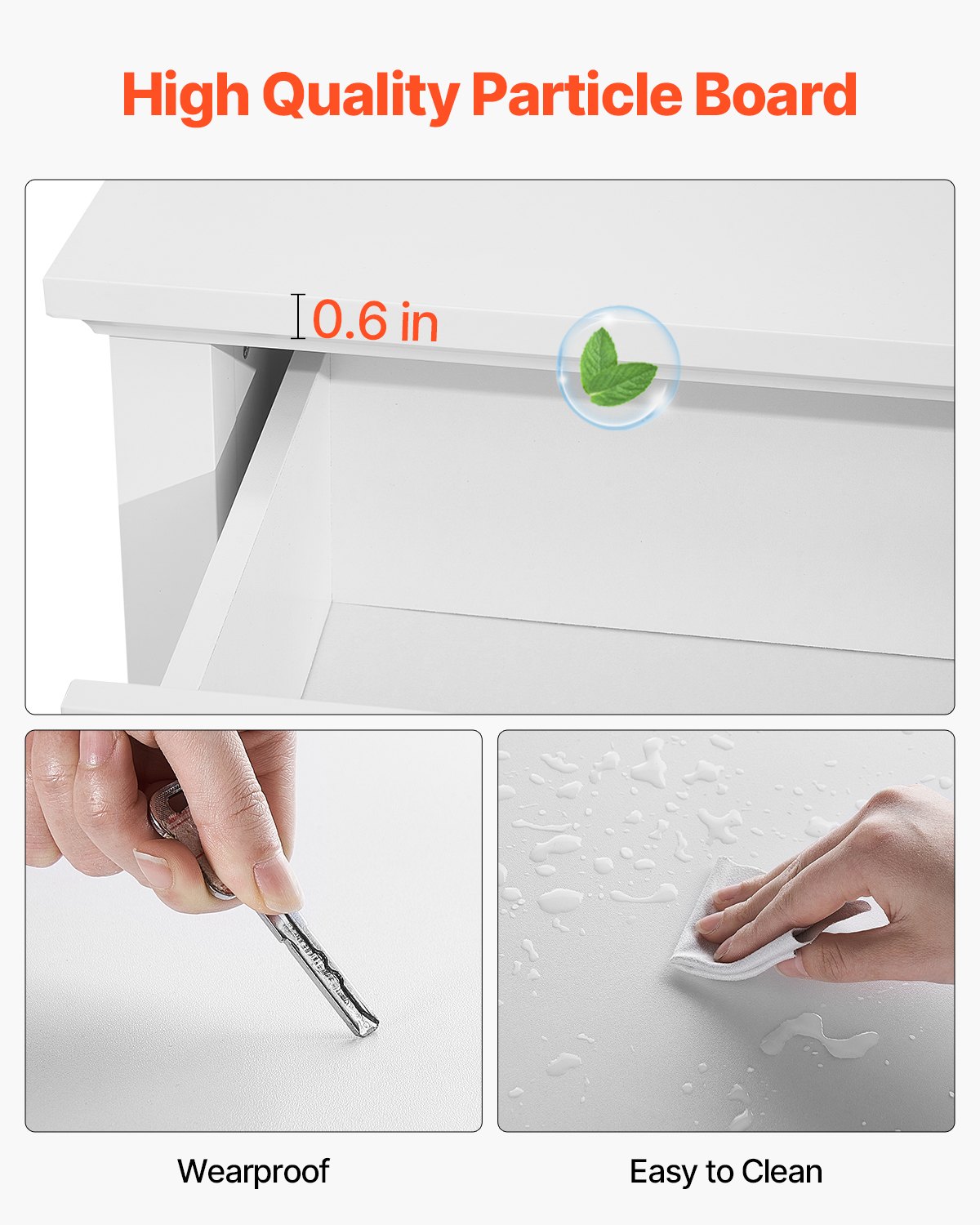 VEVOR Cómoda de 6 Cajones de Madera 39,6 x 120,1 x 78,7 cm con Sistema de Deslizamiento y Antivuelco Estilo Retro Minimalista Ideal para Guardar TV para Sala de Estar, Pasillo y Entrada, Blanco
