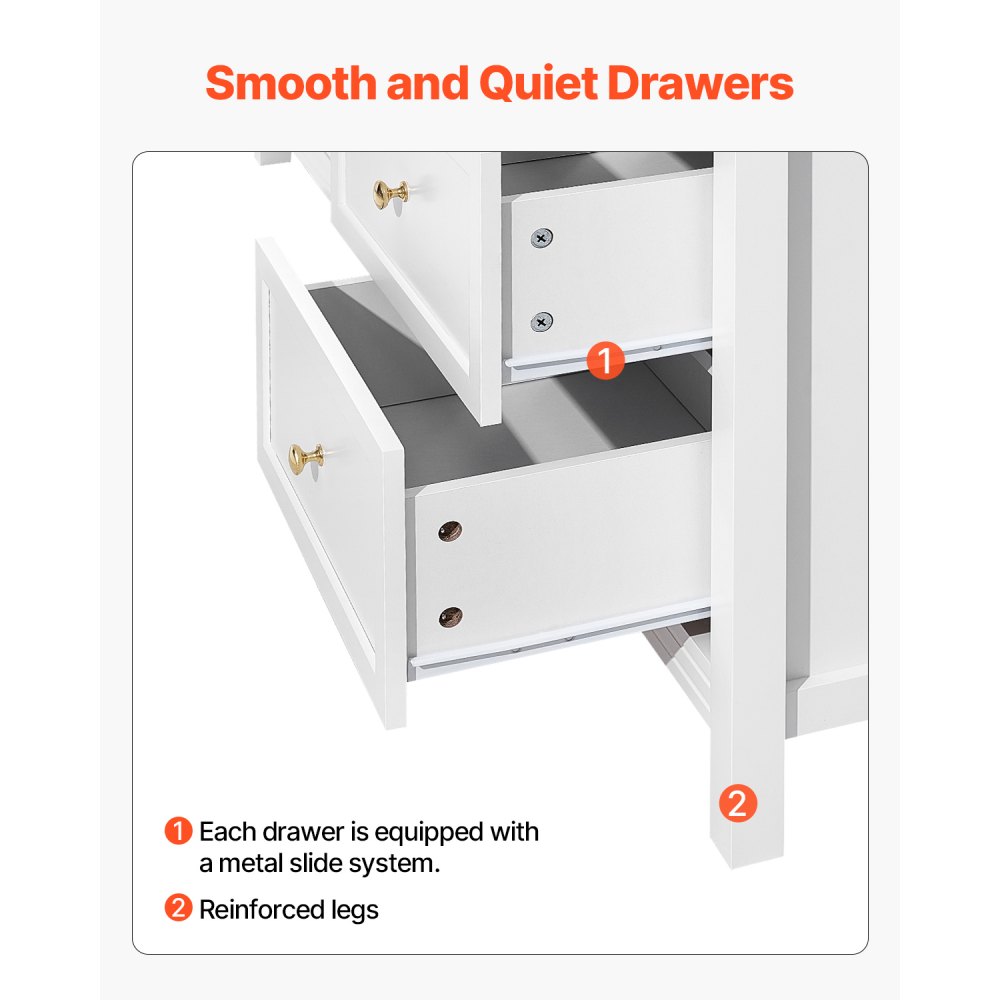 VEVOR Chest of Drawers with 9 Drawers, Wooden Chest of Drawers with Anti-Slip and Anti-Tilt Protection, Minimalist Retro Drawer Cabinet TV Stand, Organizer for Living Room Bedroom Entrance Area (White)