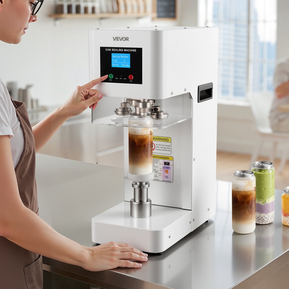 VEVOR Máquina Selladora de Latas de un Toque para 250/330/500/650 ml, Selladora de Latas Automática con Altura Ajustable, Compatible con 3 Tipos de Tapas Bebidas 55 mm, para Refrescos Café Cafetería