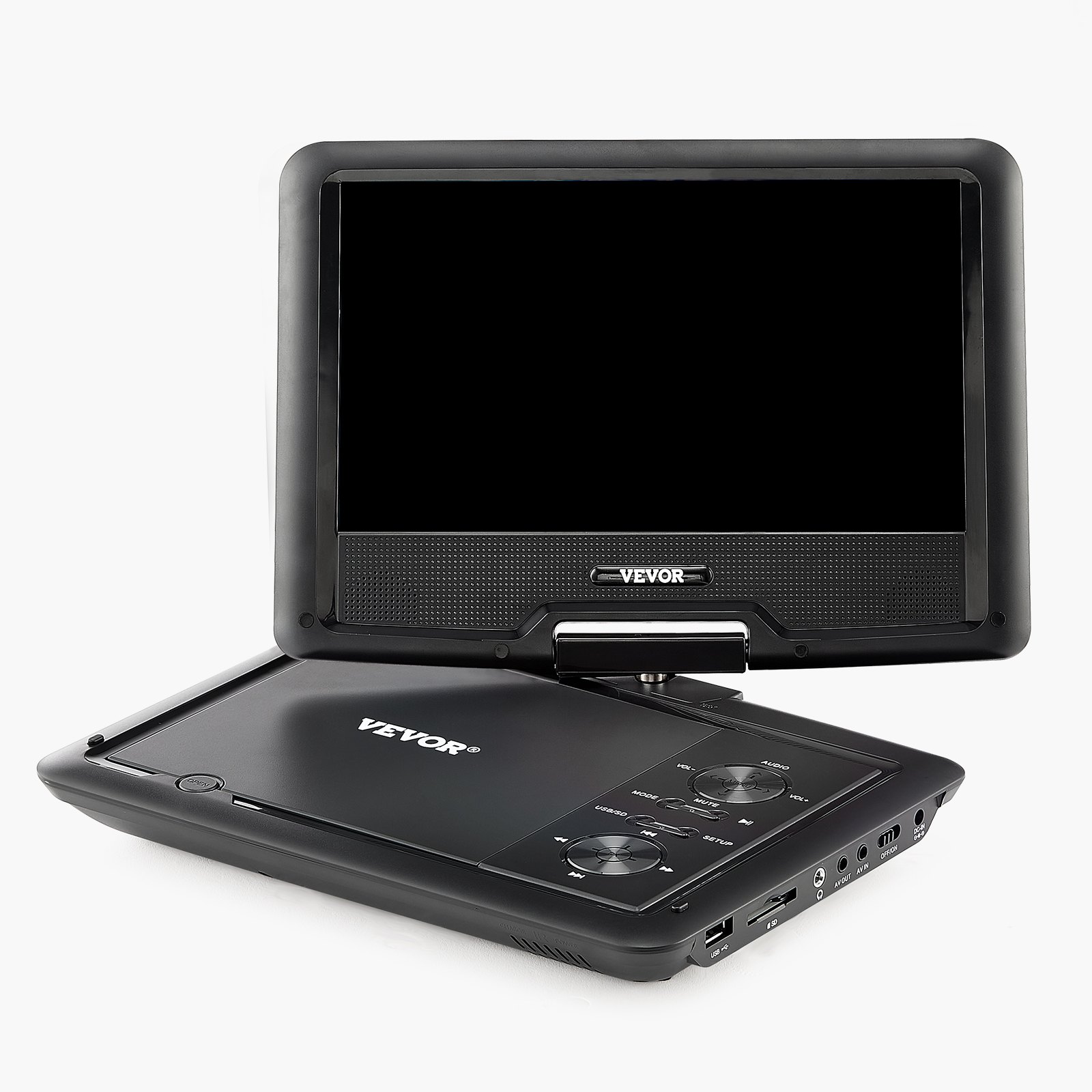 VEVOR Reproductor de DVD Portátil con Pantalla Giratoria de 256 mm, Reproductor de DVD de Viaje con Altavoces Duales, Compatible con Sincronización de TV/USB/Tarjeta SD/CD/DVD, Cargador de Coche