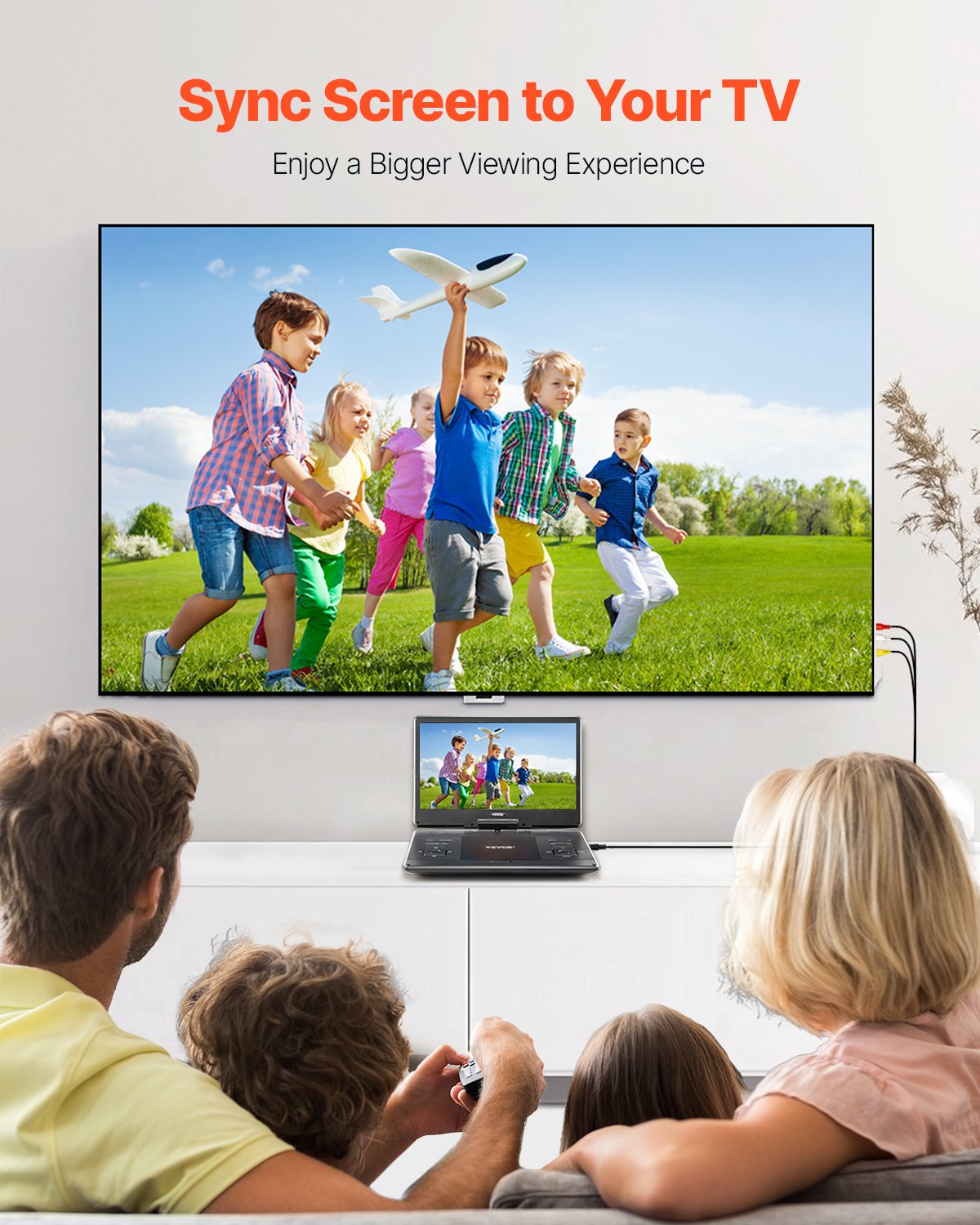 VEVOR Reproductor de DVD Portátil con Pantalla Giratoria de 358 mm, Reproductor de DVD de Viaje con Altavoces Duales, Compatible con Sincronización de TV/USB/Tarjeta SD/CD/DVD, Cargador de Coche