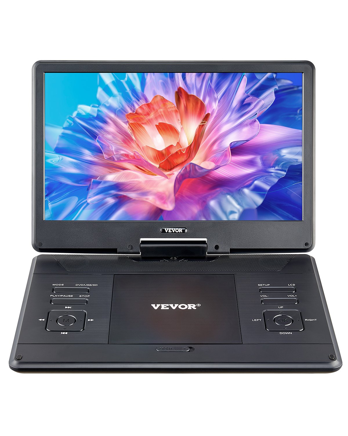 VEVOR Reproductor de DVD Portátil con Pantalla Giratoria de 358 mm, Reproductor de DVD de Viaje con Altavoces Duales, Compatible con Sincronización de TV/USB/Tarjeta SD/CD/DVD, Cargador de Coche