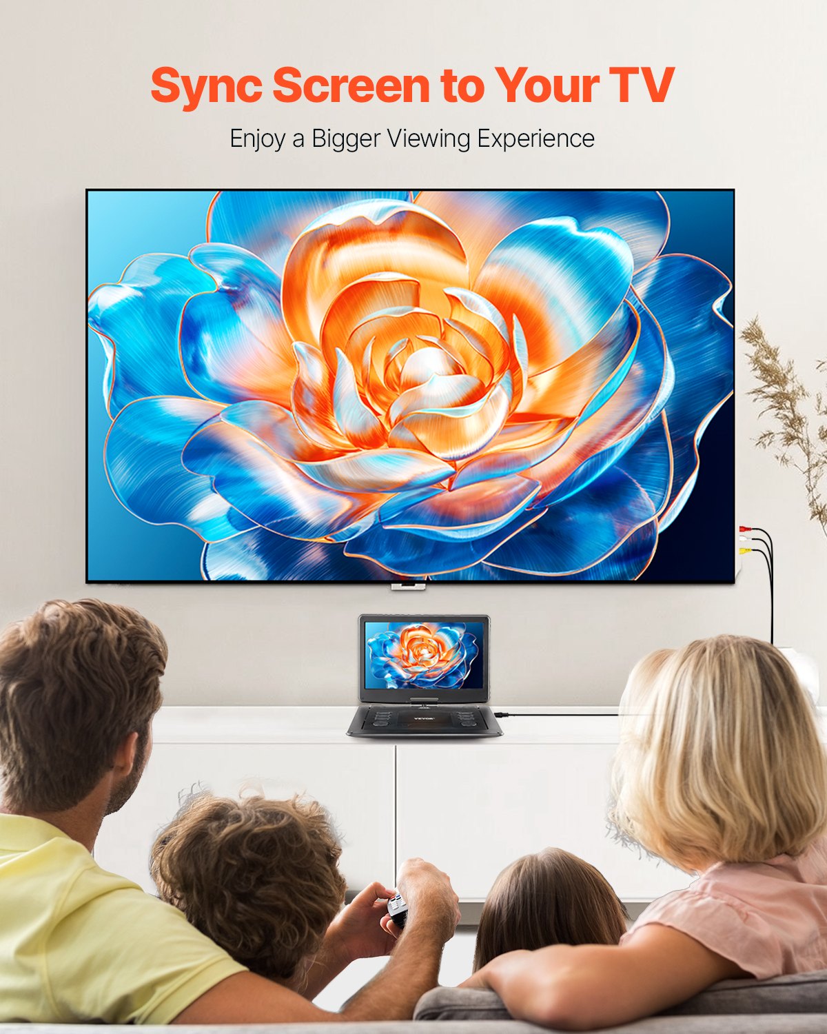 VEVOR Reproductor de DVD Portátil con Pantalla Giratoria de 396 mm, Reproductor de DVD de Viaje con Altavoces Duales, Compatible con Sincronización de TV/USB/Tarjeta SD/CD/DVD, Cargador de Coche