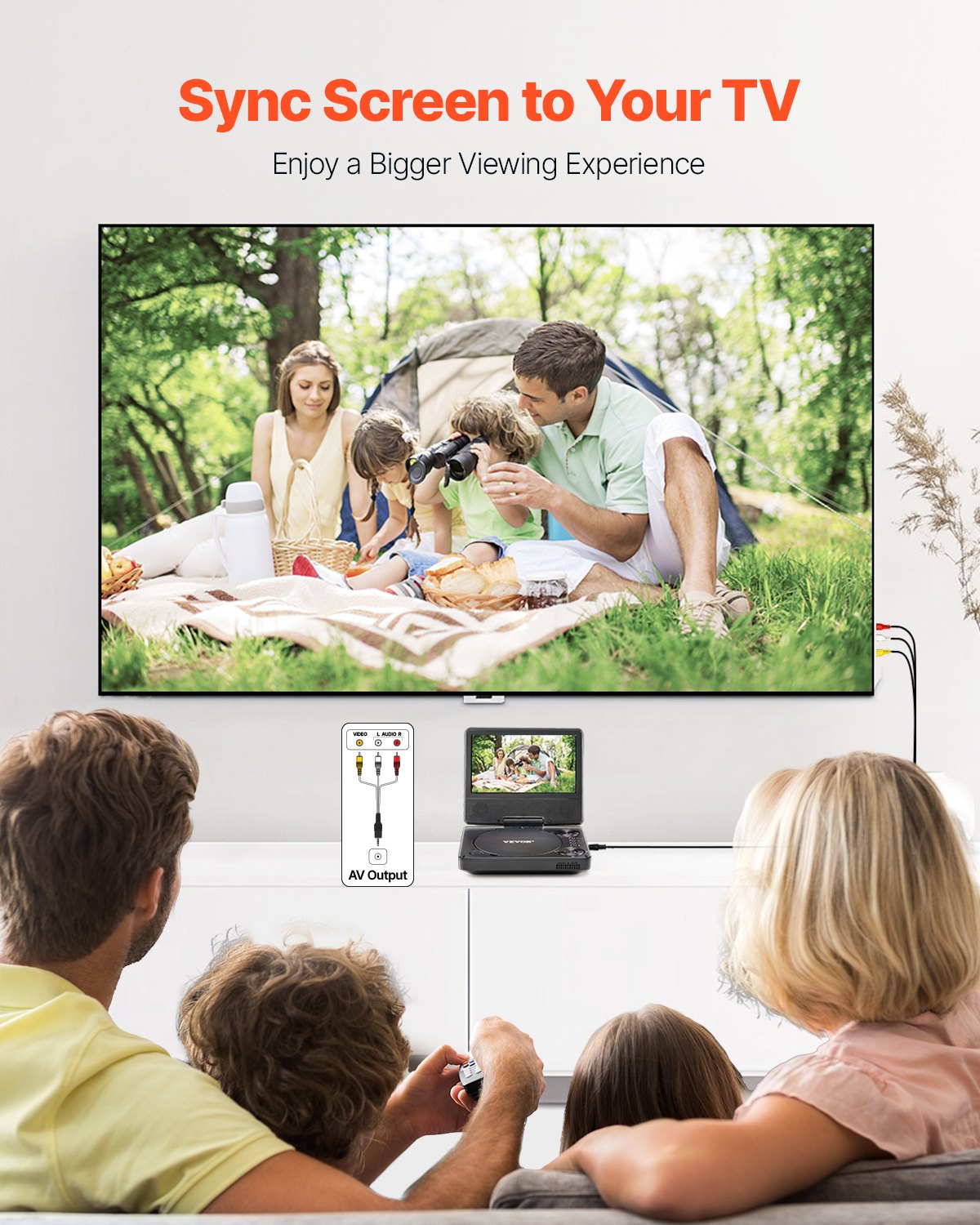 VEVOR Reproductor de DVD Portátil, Reproductor de DVD de Viaje con Pantalla Giratoria de 178 mm y Altavoces Duales, Compatible con Sincronización de TV/USB/Tarjeta SD/CD, Cargador de Coche