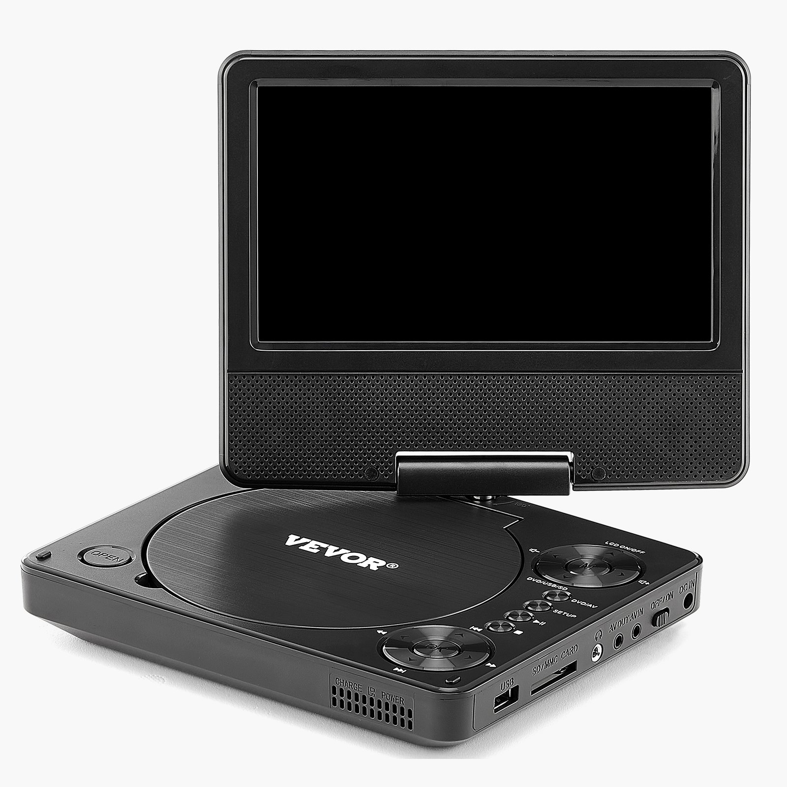 VEVOR Reproductor de DVD Portátil, Reproductor de DVD de Viaje con Pantalla Giratoria de 178 mm y Altavoces Duales, Compatible con Sincronización de TV/USB/Tarjeta SD/CD, Cargador de Coche