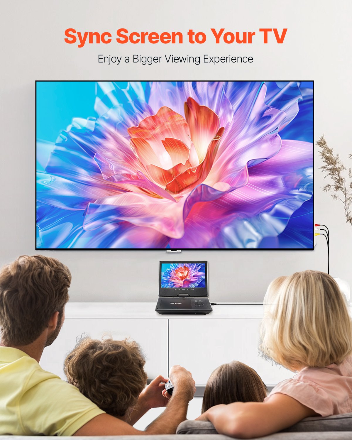 VEVOR Reproductor de DVD Portátil con Pantalla Giratoria de 228 mm, Reproductor de DVD de Viaje con Altavoces Duales, Compatible con Sincronización de TV/USB/Tarjeta SD/CD/DVD, Cargador de Coche