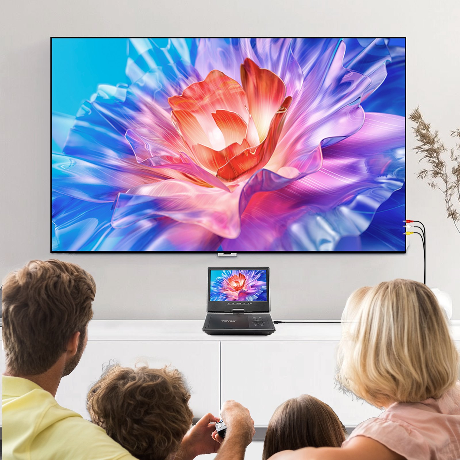 VEVOR Reproductor de DVD Portátil con Pantalla Giratoria de 228 mm, Reproductor de DVD de Viaje con Altavoces Duales, Compatible con Sincronización de TV/USB/Tarjeta SD/CD/DVD, Cargador de Coche