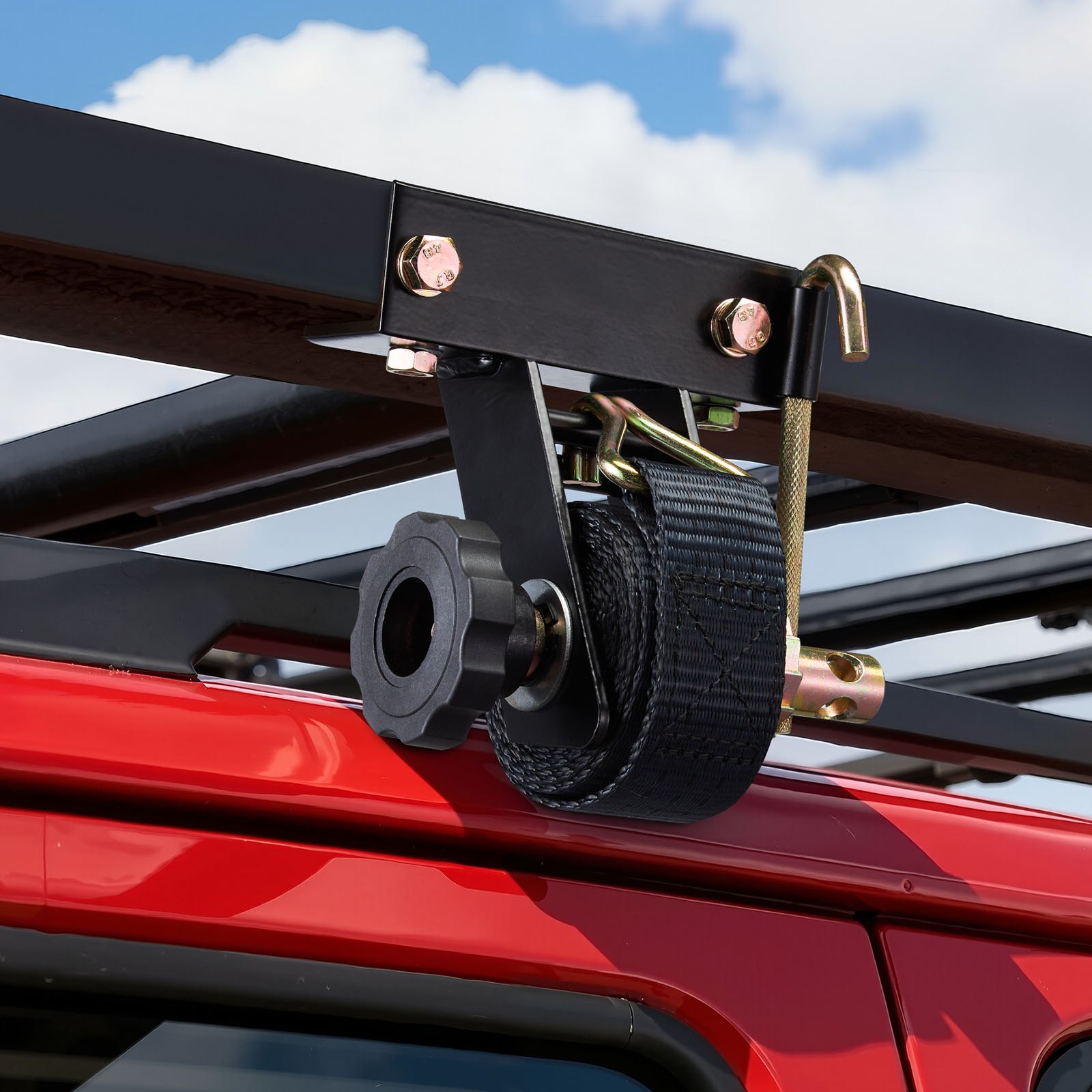 VEVOR Ladder Rack Ratchet Straps, Black Square Tube Mount, 38 mm Wide x 2.25 m Long Black Ladder Rack Straps with Double J-Hooks, 226.8 kg Load Heavy Duty, Cargo Buckle Lock Strap (8 Pack)