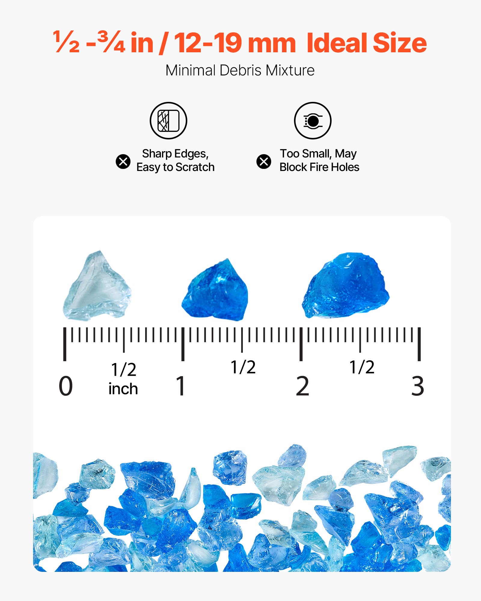 VEVOR Fire Glass, 10 LBS / 4.5 KG Fireplace Rocks, 3/4-Inch / 19.05 mm Reflective Firepit Glass Rock, High Luster Stone Landscaping for Fire Pit Table, Aqua Blue + Caribbean Blue + Aqua Green