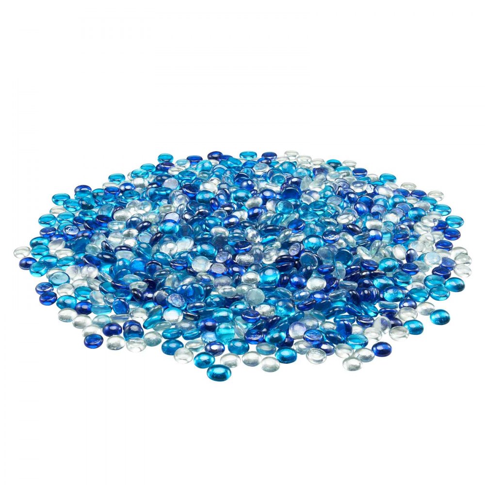 VEVOR Piedras de Vidrio para Chimenea, 4,5 kg, sin Humo, con Cuentas Reflectantes de 19,05 mm, para Mesa de Fogata, Diseño de Piedra de Alto Brillo, Azul Cobalto, Azul Caribeño y Transparente