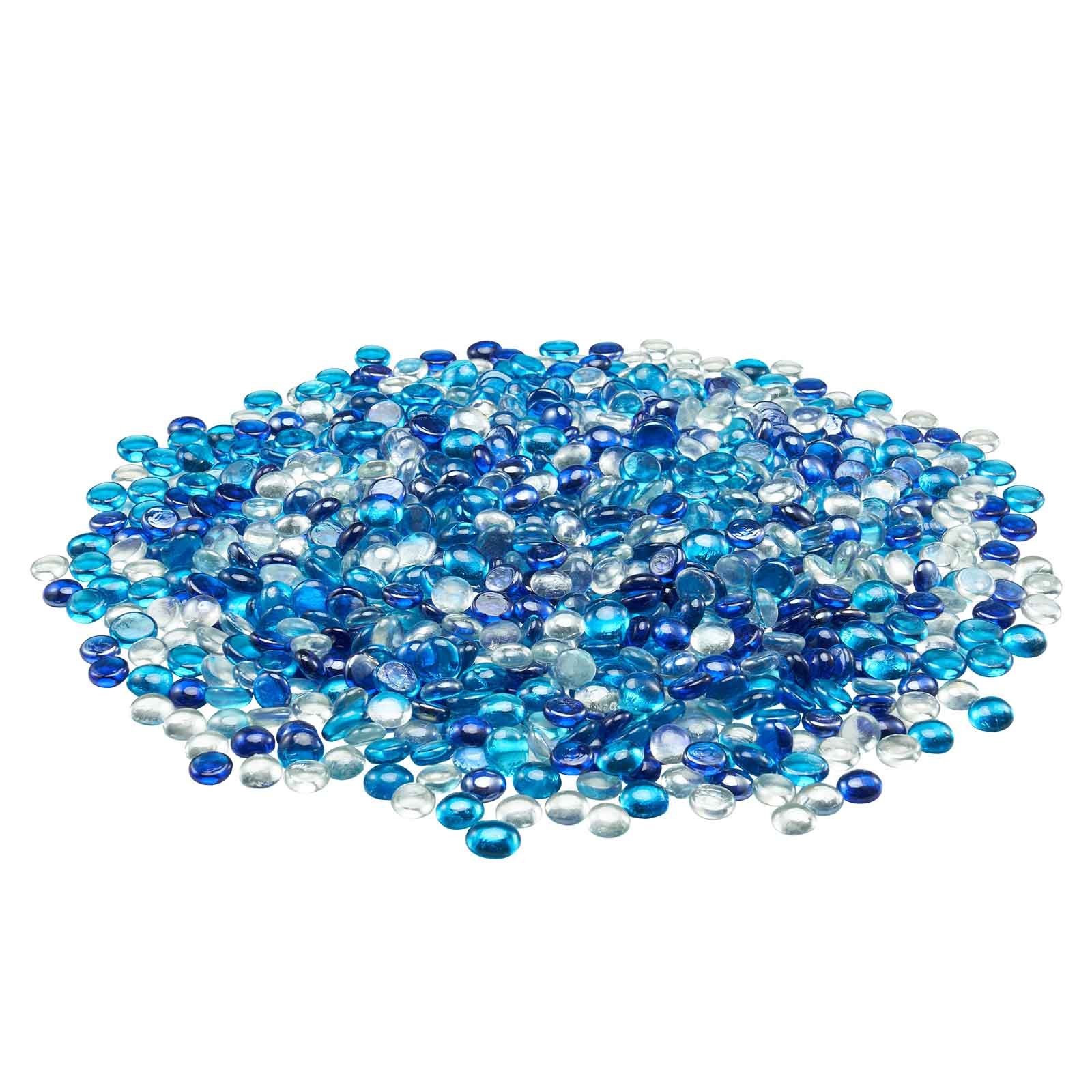 VEVOR Piedras de Vidrio para Chimenea, 4,5 kg, sin Humo, con Cuentas Reflectantes de 19,05 mm, para Mesa de Fogata, Diseño de Piedra de Alto Brillo, Azul Cobalto, Azul Caribeño y Transparente