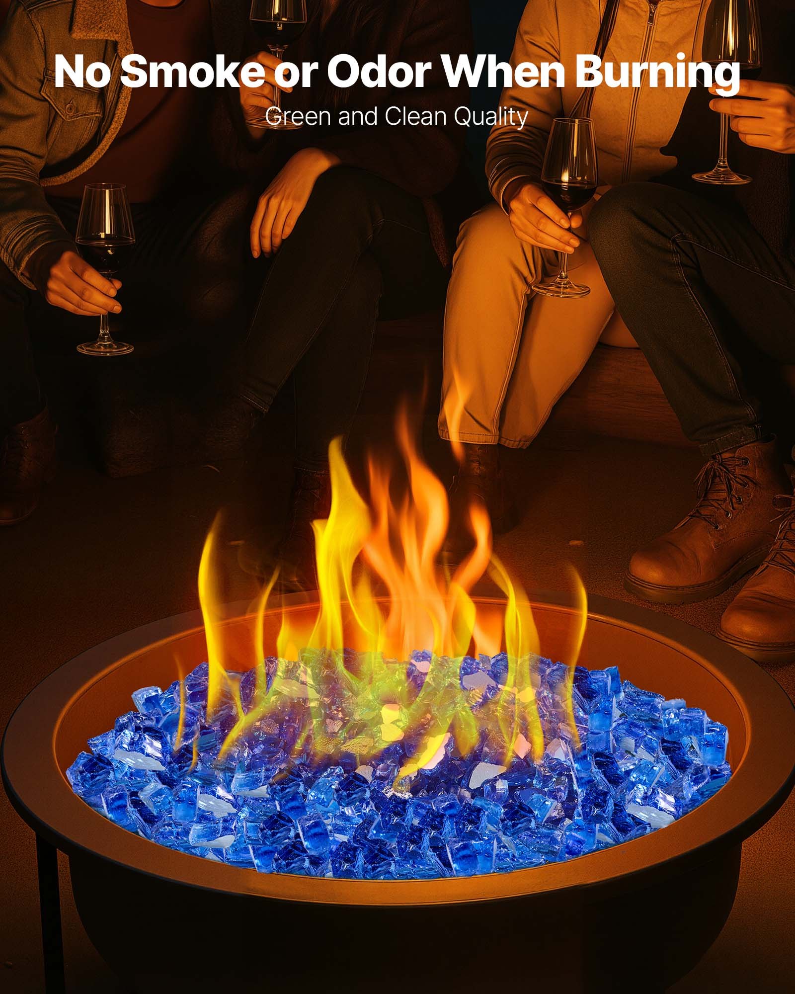 VEVOR Piedras de Vidrio Triturado Reflectante a Chimenea Resistentes a Altas Temperaturas, 15,88 kg, 12,7 mm, sin Humo, para Paisajismo de Piedra de Alto Brillo para Mesas de Fogata, Azul Cobalto