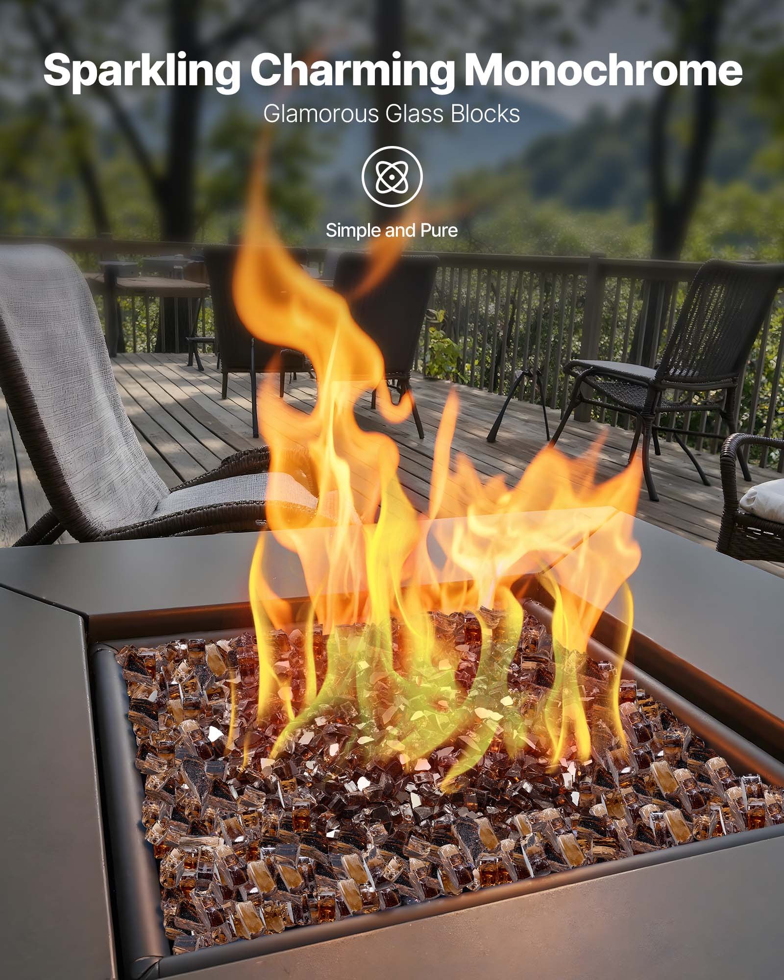 VEVOR Fire Glass, 20 LBS / 9.0 KG High-Temperature Resistant Fireplace Rocks, 1/2-Inch / 12.7 mm Reflective & Smokeless Firepit Glass Rock, High Luster Stone Landscaping for Fire Pit Table, Copper