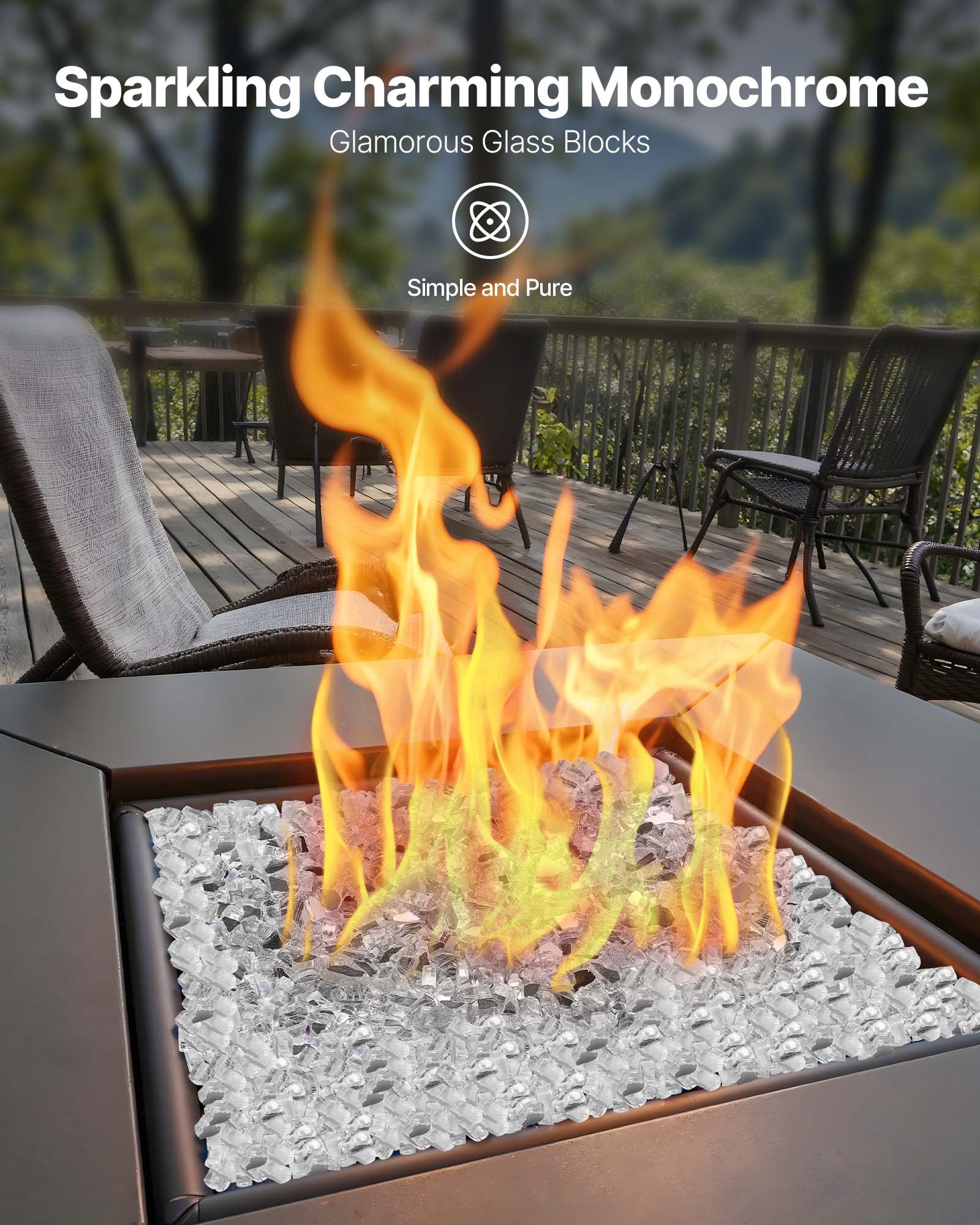 VEVOR Fire Glass, 10 LBS / 4.5 KG High-Temperature Resistant Fireplace Rocks, 1/2-Inch / 12.7 mm Reflective & Smokeless Firepit Glass Rock, High Luster Stone Landscaping for Fire Pit Table, Clear