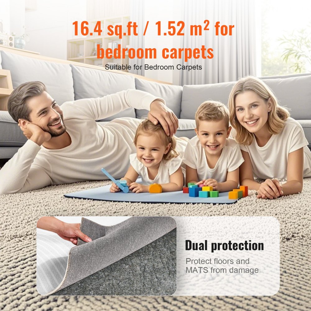 VEVOR Alfombra Antideslizante Protector de Suelo Cojín 244 x 306 cm 6 mm de Espesor, Doble Superficie Fieltro Poliéster Látex, Gris, Cobertura de 7-8 ㎡ Protección del Suelo para Dormitorio, Comedor