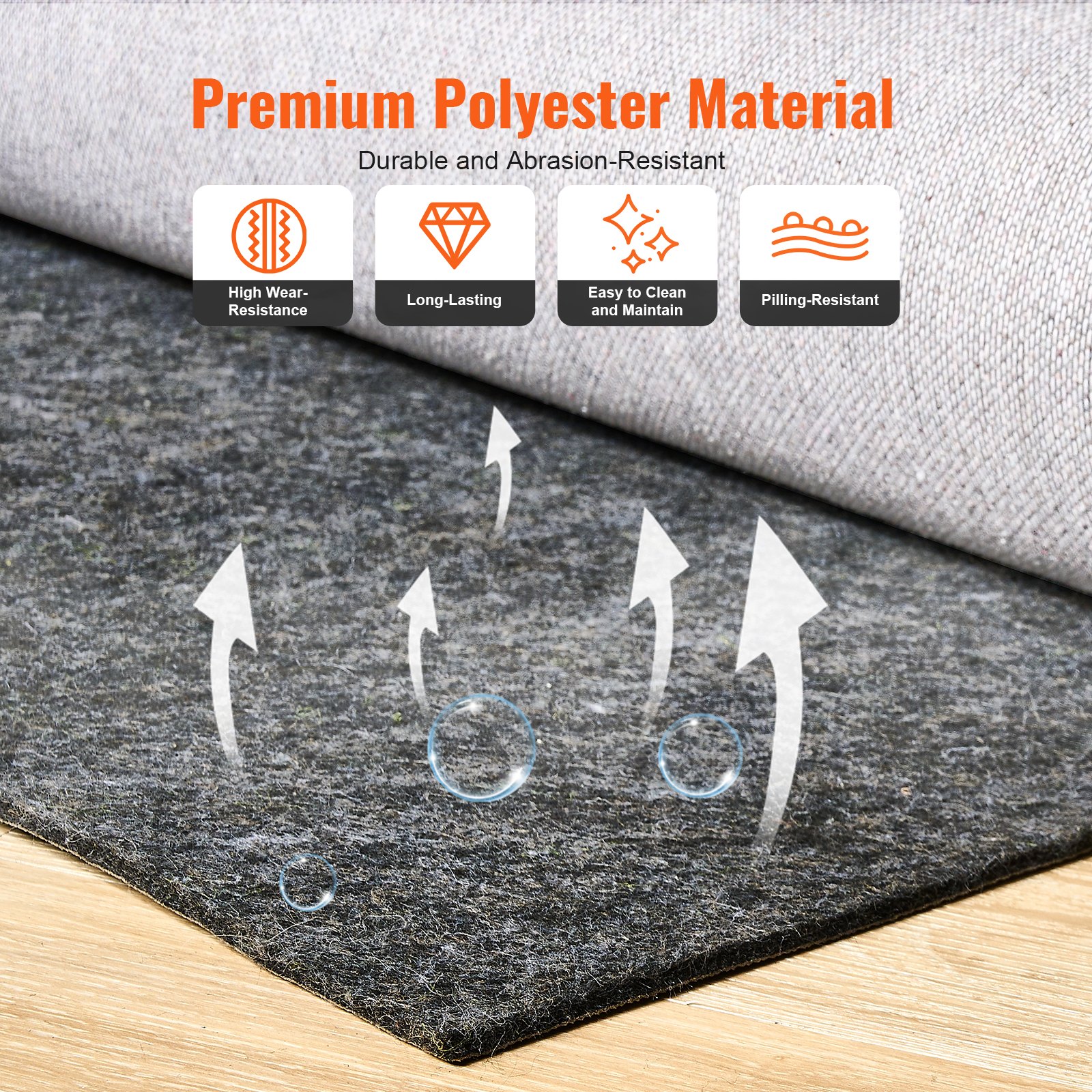 VEVOR Alfombra Antideslizante Protector de Suelo Cojín 244 x 306 cm 6 mm de Espesor, Doble Superficie Fieltro Poliéster Látex, Gris, Cobertura de 7-8 ㎡ Protección del Suelo para Dormitorio, Comedor