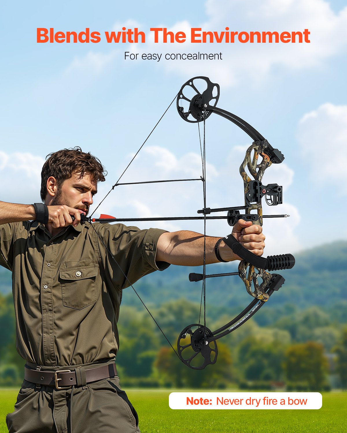 VEVOR Compound Bow Archery, Adjustable 482.6-762 mm Draw Length, Compound Bow Package for Beginners, 8.62-31.75 kg Draw Weight, Right-Handed Kit with Hunting Equipment, 320 fps, Camouflage