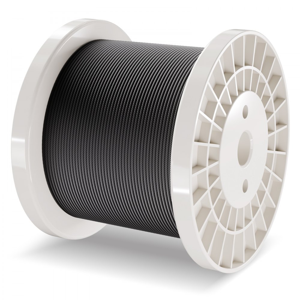 VEVOR Kit de Cables de Alambre de 3,18 mm Cable de Acero Inoxidable 316 de 152,4 m con Cortador y Guantes, Resistencia a la Rotura de 7,1 kN, 7 x 7 Hebras, Cables de Grado de Aeronáutico, Negro