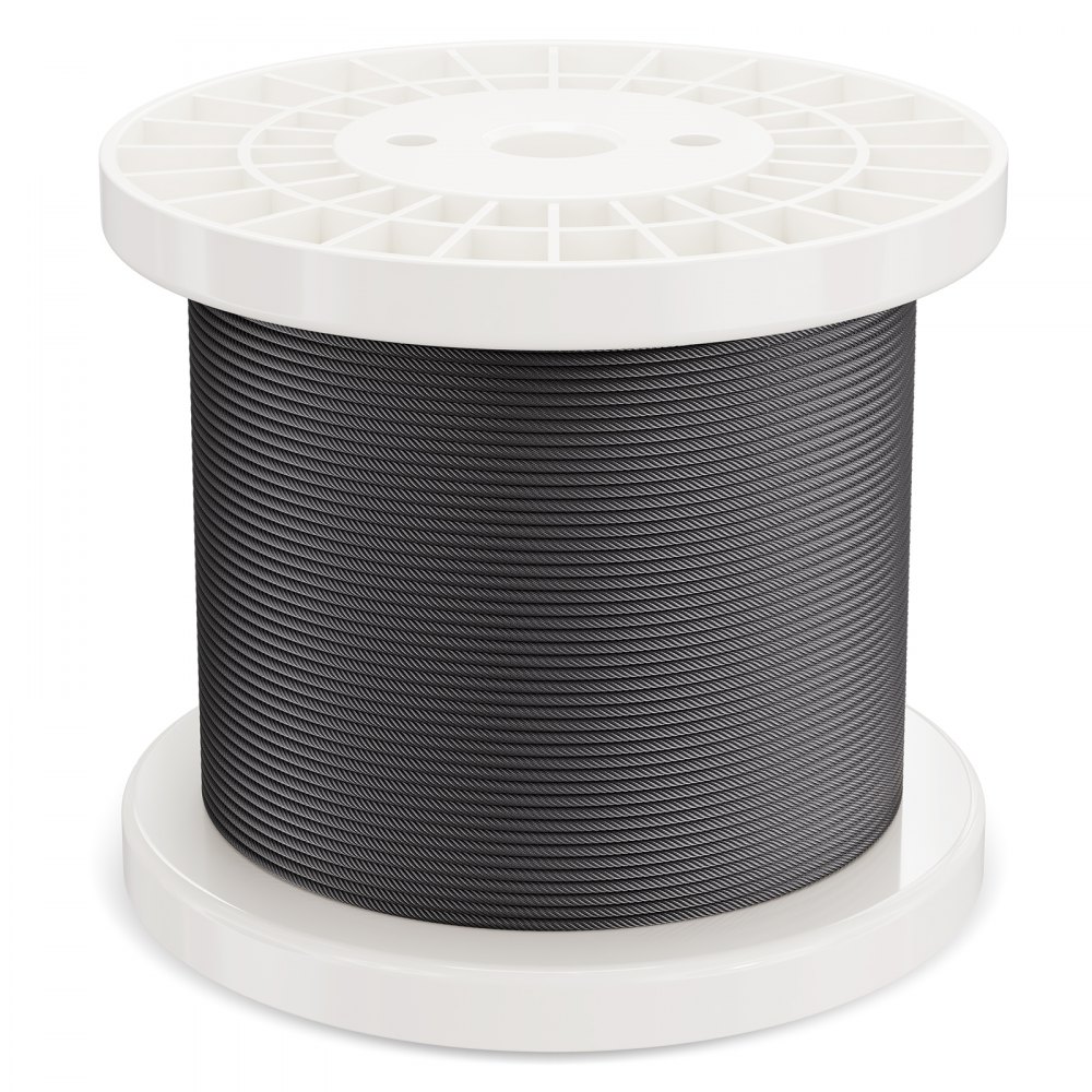VEVOR Kit de Cables de Alambre de 3,18 mm Cable de Acero Inoxidable 316 de 152,4 m con Cortador y Guantes, Resistencia a la Rotura de 7,1 kN, 7 x 7 Hebras, Cables de Grado de Aeronáutico, Negro