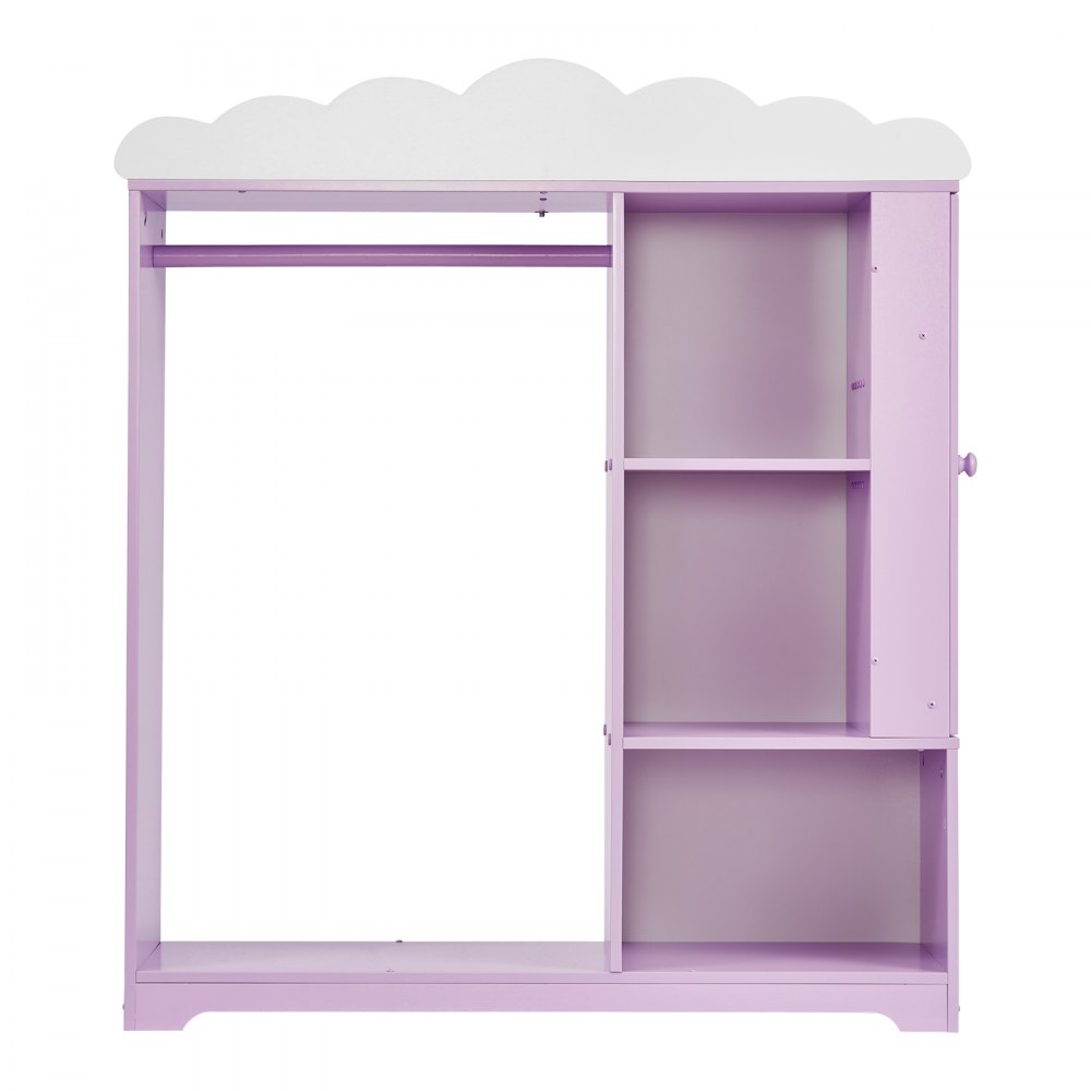 VEVOR Armario de Disfraces para Niños con Espejo, Perchero Infantil con Joyero, Mueble de Madera Estilo Cuento de Hadas para Dormitorio y Juegos, Organizador de Ropa con Barra y Compartimentos, Morado