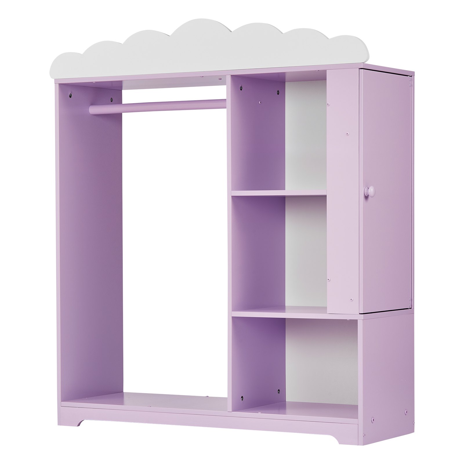 VEVOR Armario de Disfraces para Niños con Espejo, Perchero Infantil con Joyero, Mueble de Madera Estilo Cuento de Hadas para Dormitorio y Juegos, Organizador de Ropa con Barra y Compartimentos, Morado