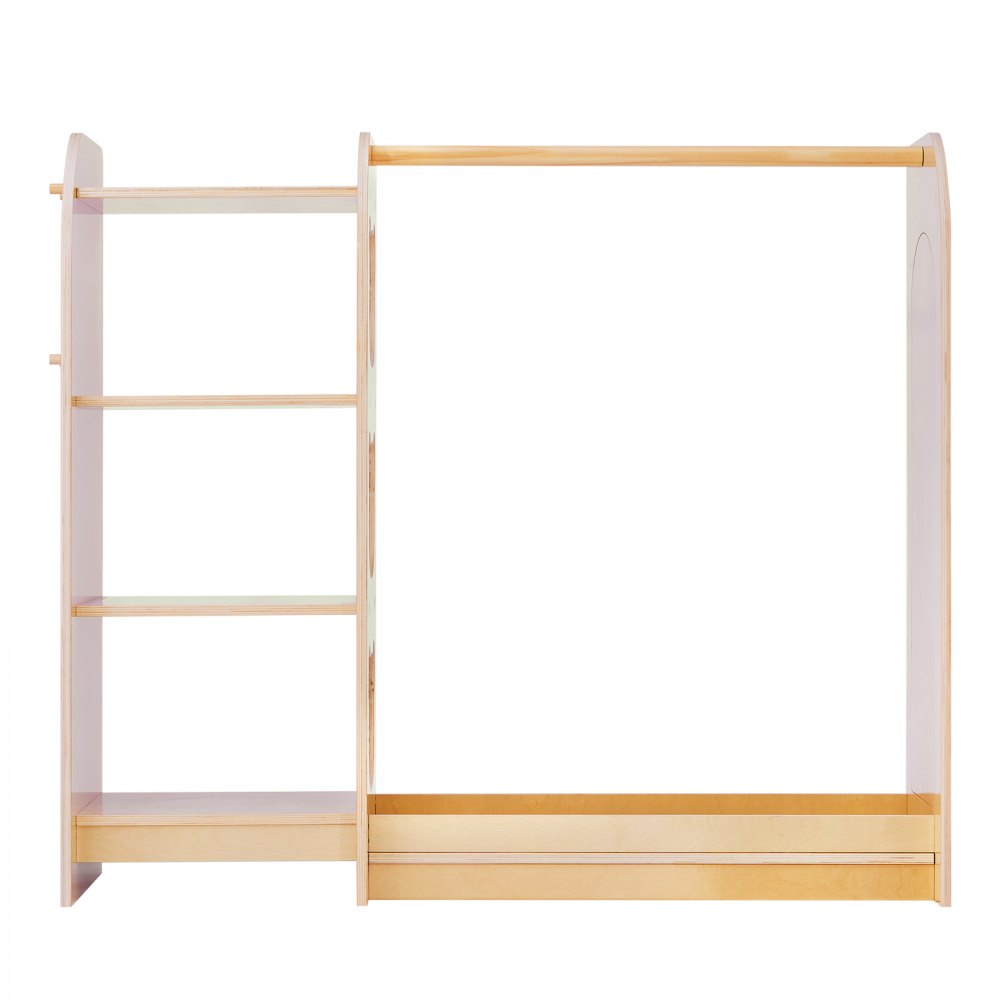 VEVOR Armario de Disfraces para Niños con Espejo, Perchero Infantil con Estantes, Mueble Montessori de Madera Natural, Organizador de Ropa con Barra y Compartimentos para Dormitorio y Cuarto de Juegos