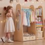 VEVOR Kids Dress Up Storage, with Mirror, Dress Up Closet, Toddler Wardrobe Closet for Little Girls, Armoire with Shelves & Bottom Tray, Costume Organizer, Toddler Room Furniture, for Bedroom, Natural