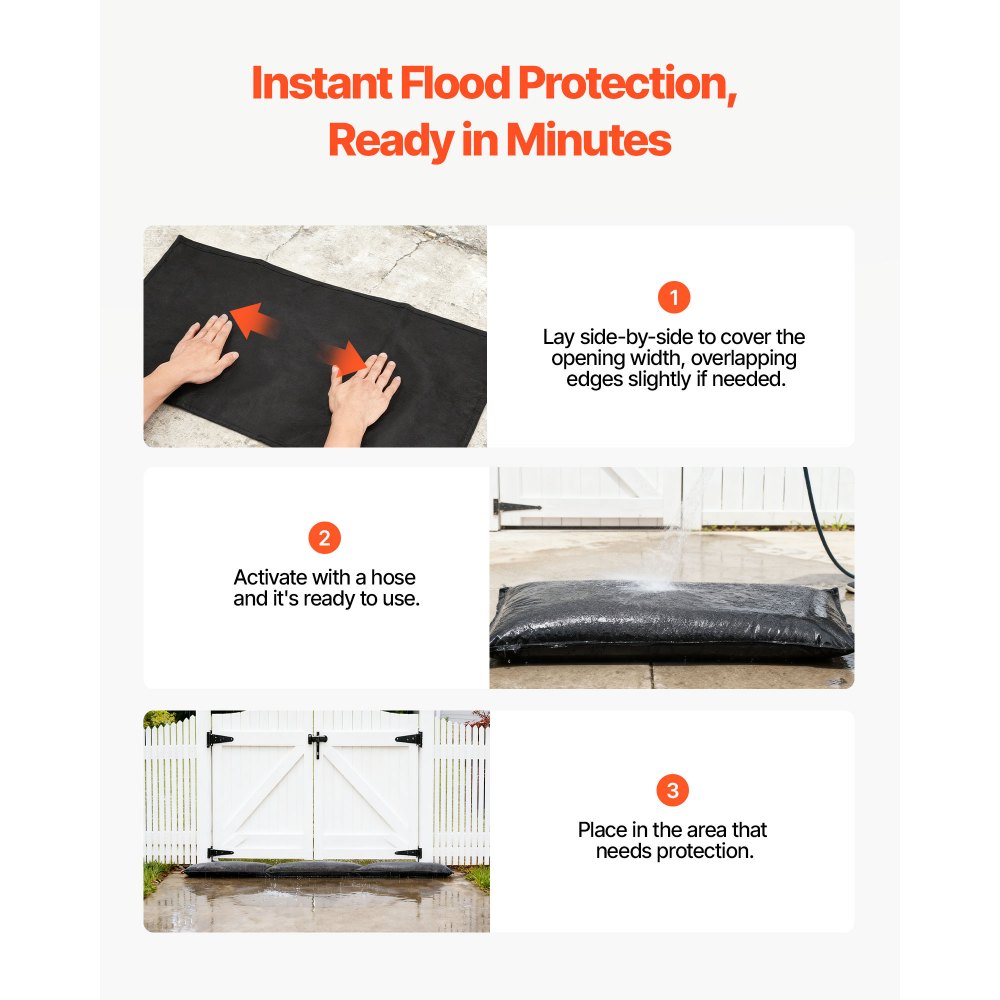 VEVOR Barrera Antiinundación Activada por Agua, 10 Bolsas de 430 x 830 x 3 mm con Cubo, Lámina de Gel Absorbente de Agua, Dispositivo de Protección para Puertas, Sótanos y Garajes ante Tormentas