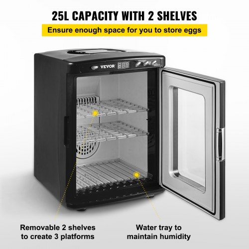 VEVOR Incubadora de huevos de reptil 25L Incubadora de huevos de reptil negro 5-60 ° C Incubadora científica Hatcher Calefacción Pantalla LED para pequeños reptiles
