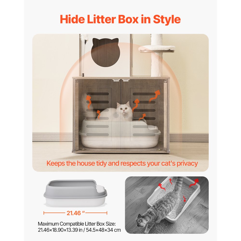 VEVOR Árbol Grande para Gatos 575 x 500 x 1380 mm con Caja de Arena, Torre para Gatos 2 en 1 Mueble de Condominio para Gatos de Varios Niveles con Perchas, Postes Rascadores de Sisal, Hamaca, Gris