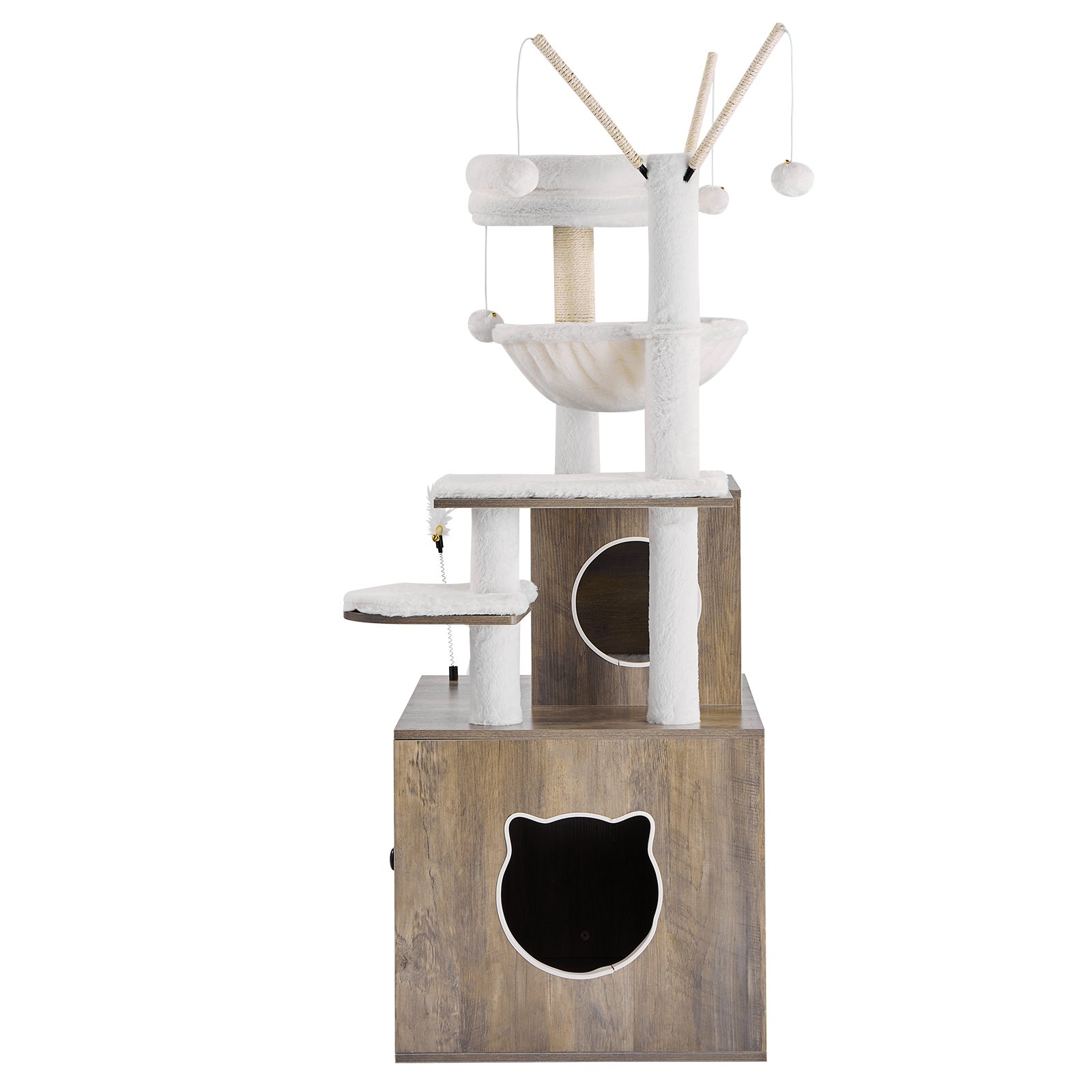 VEVOR Árbol Grande para Gatos 575 x 500 x 1380 mm con Caja de Arena, Torre para Gatos 2 en 1 Mueble de Condominio para Gatos de Varios Niveles con Perchas, Postes Rascadores de Sisal, Hamaca, Gris